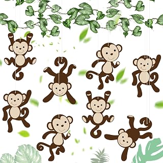 36 piezas de recortes de mono, decoración temática de la selva, monos, decoración de fiesta de cumpleaños, monos colgantes, suministros de recorte, safari de la selva, decoración de pared de animales