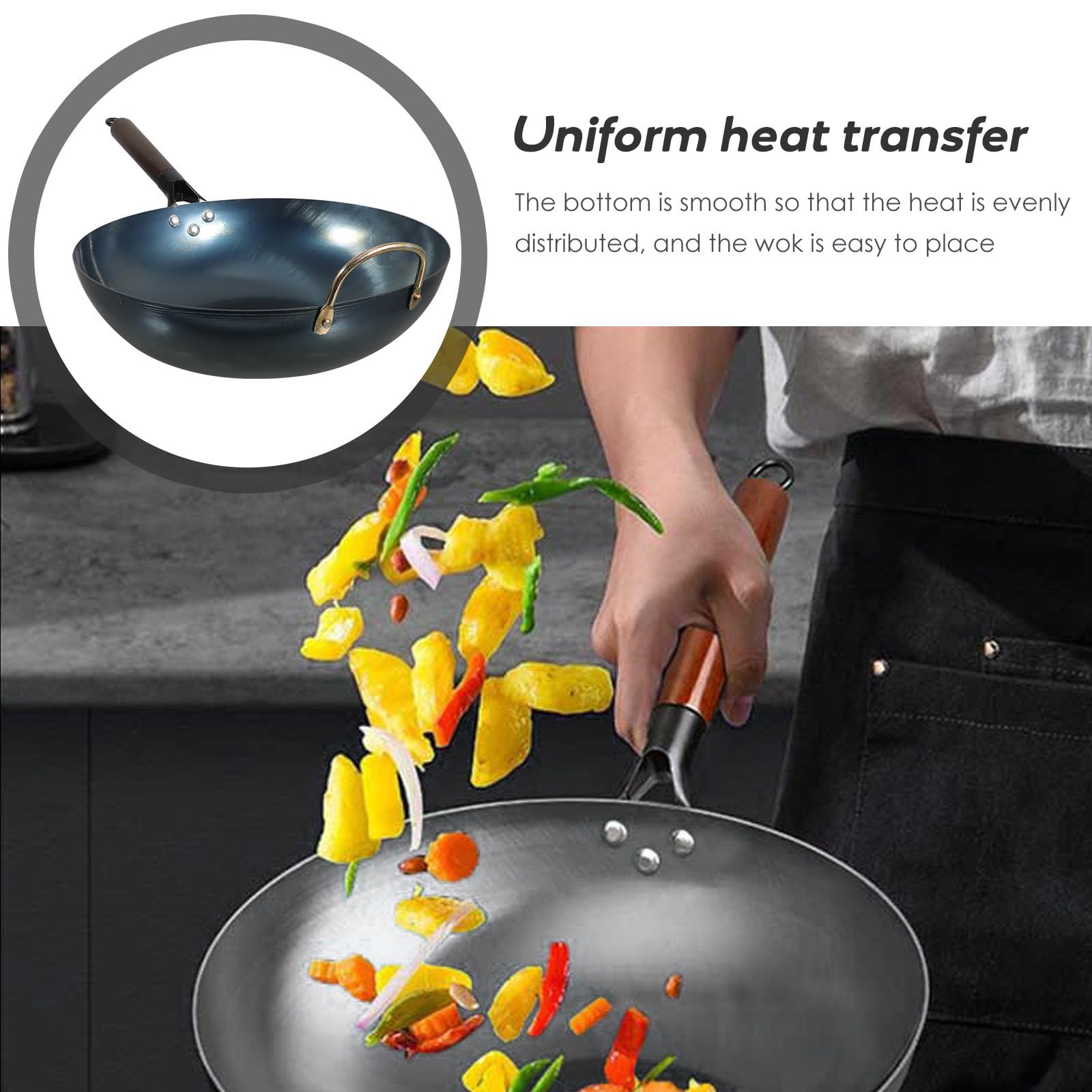 CLISPEED Wok da Cucina in Ferro Nero Superficie Liscia Antiaderente