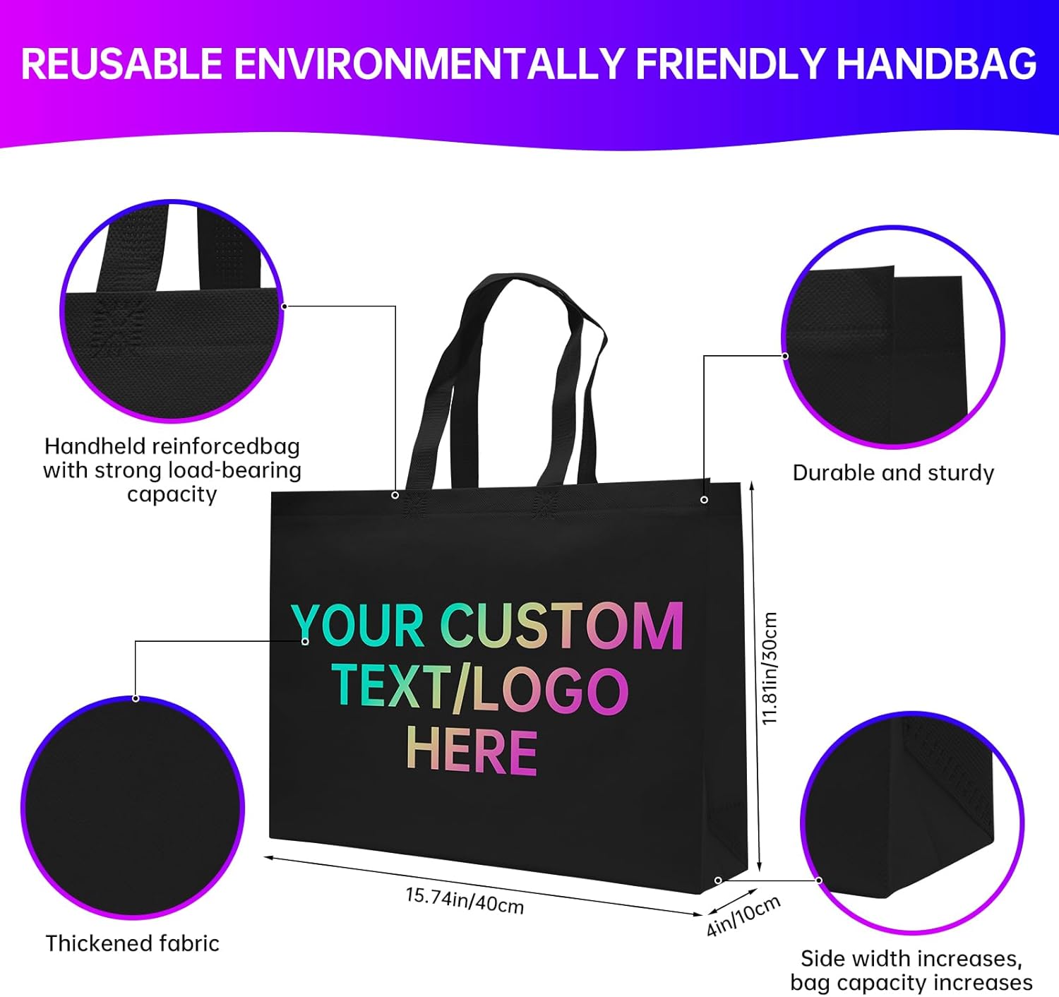 JEOHLORY Custom Tote Bags 10/50/100 Pack,Promotional Items With Your Logo, personalized Bulk Grocery Bags, Reusable Shopping Bags - Image 2