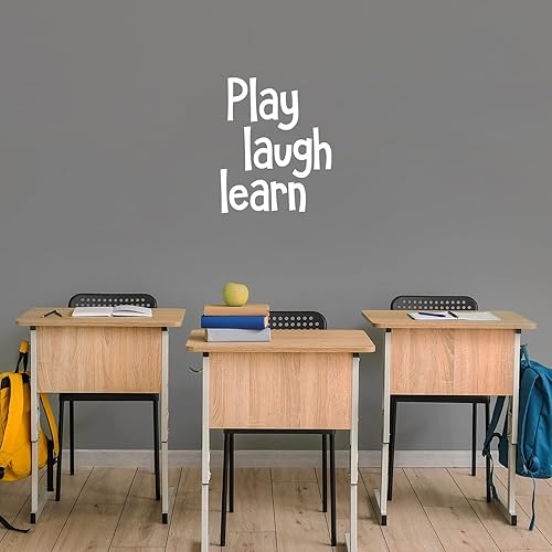 Miniatura 2 de Calcomanía de vinilo para pared, juego de risa y aprendizaje, 21 x 17 pulgadas, calcomanía inspiradora de moda con cita positiva para la habitación