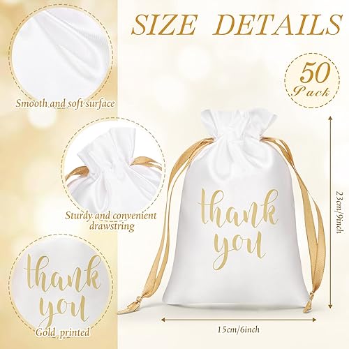 Vista 30 de Sieral 50 bolsas de regalo de satén con cordón para joyas, bolsas de dulces para Acción de Gracias, Navidad, boda, baby shower, fiesta de Blanco