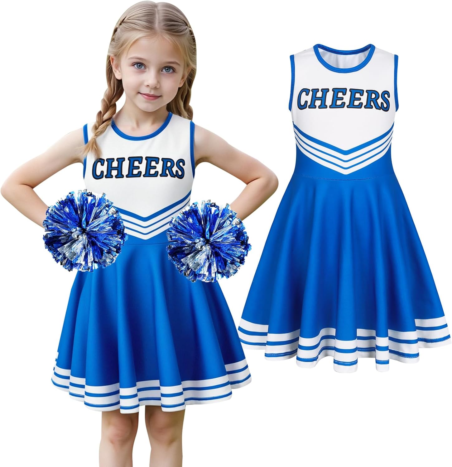 COTRIO Cheerleader Outfit for Girls Cheerleader Costume Cheer Practice Clothes Halloween Cheerleading Uniform with Pom Poms - Image 2