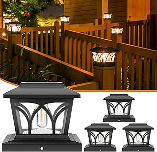 APONUO Solar Post Cap Lights Filament 1000mAh,4x4 Post Solar Lights 2 Brightness Levels 8/16LM Waterproof Solar Fence Post Lights for 4x4,6x6 Posts Caps Wood,4x4 Vinly Post Caps,Black,4 Pack