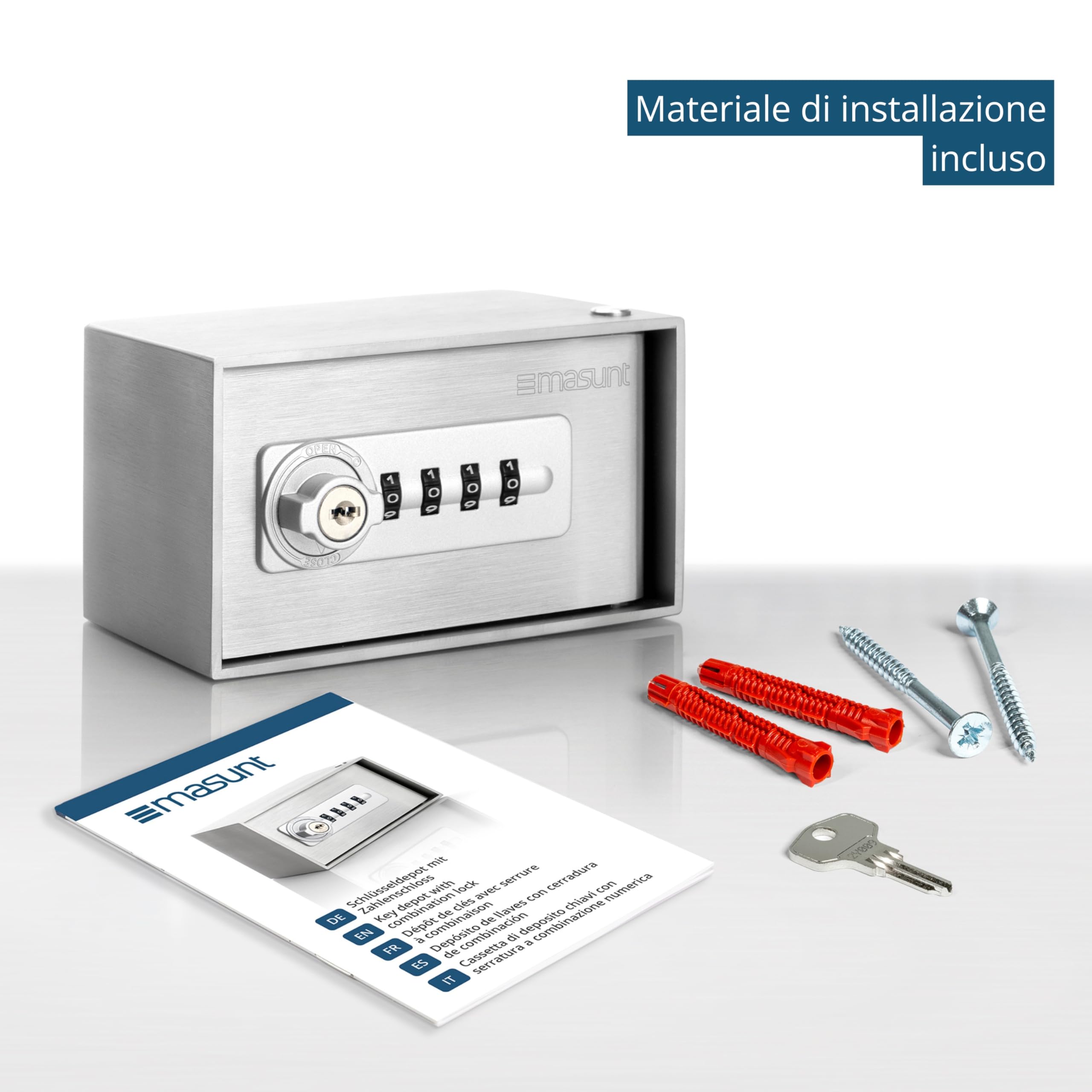masunt chiavi depot 520 M Code | Cassaforte per chiavi di alta qualità con serratura a combinazione | Anti-rottura | In acciaio inox V2A massiccio | Dimensioni compatte