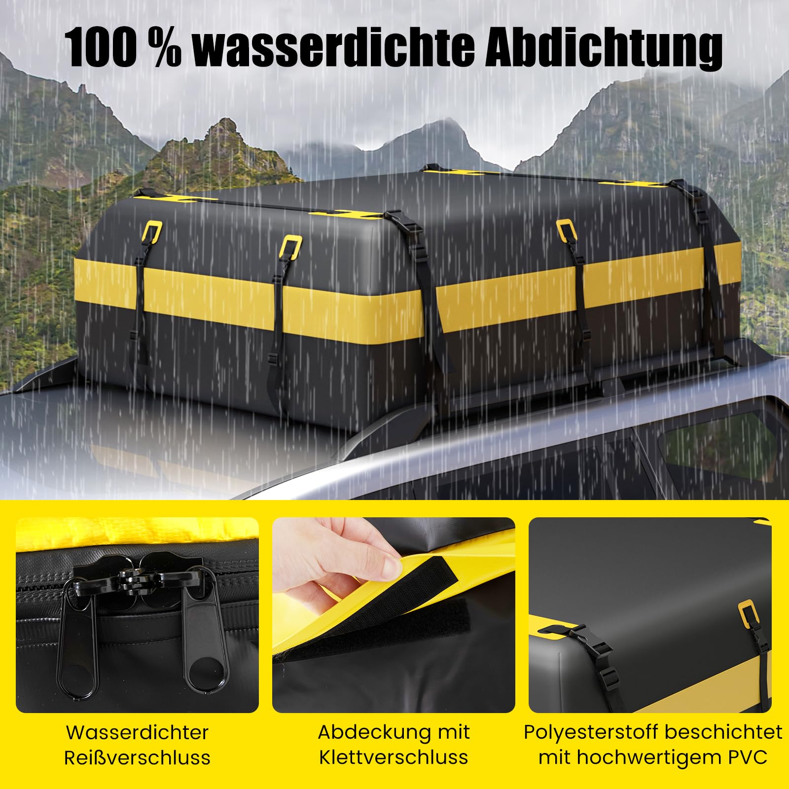 GOPLUS 600L Auto Dachbox, wasserdichte Gepäckbox für Fahrzeuge mit/ohne Gepäckträger, Faltbare Dachtasche mit Anti-Rutsch-Matte, 6 Türhaken, Schloss & Tragetasche für Vans & SUVs