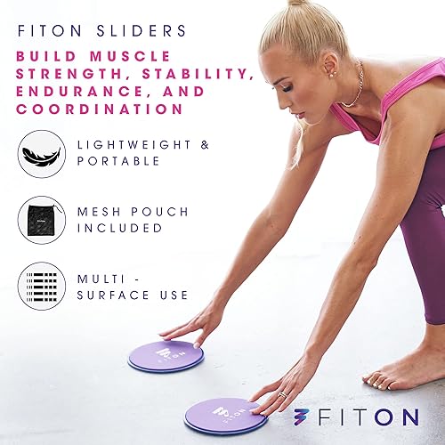 Miniatura 3 de FitOn Deslizadores centrales con bolsa de malla, disco deslizante de entrenamiento de doble cara para fuerza de pies, ejercicio abdominal, equipo de