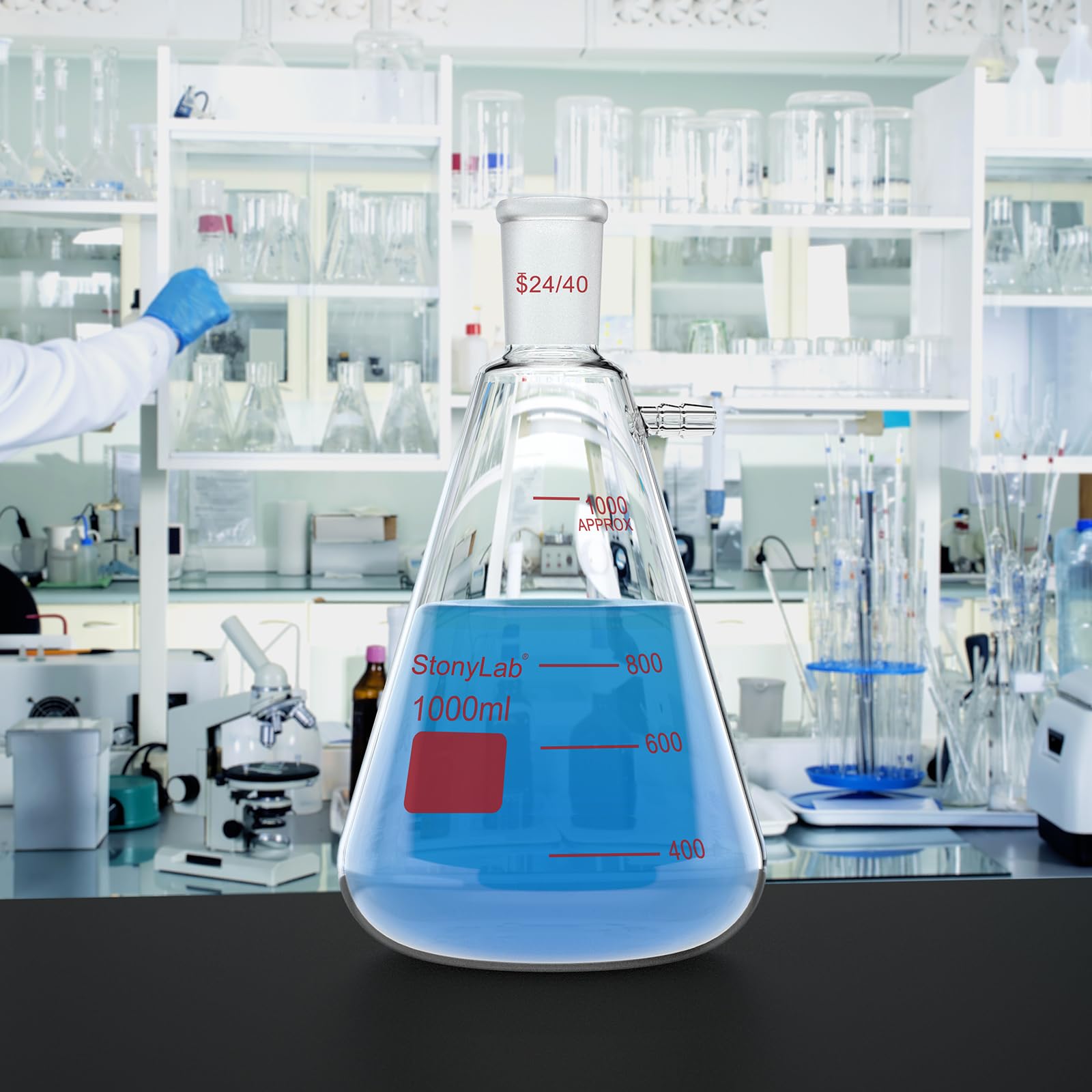 stonylab Filterkolben mit 24/40 Standard Kegel Außengelenk, Schwerwand Borosilikatglas Filterkolben, Bolzenhals mit Tubulation, 1000 ml