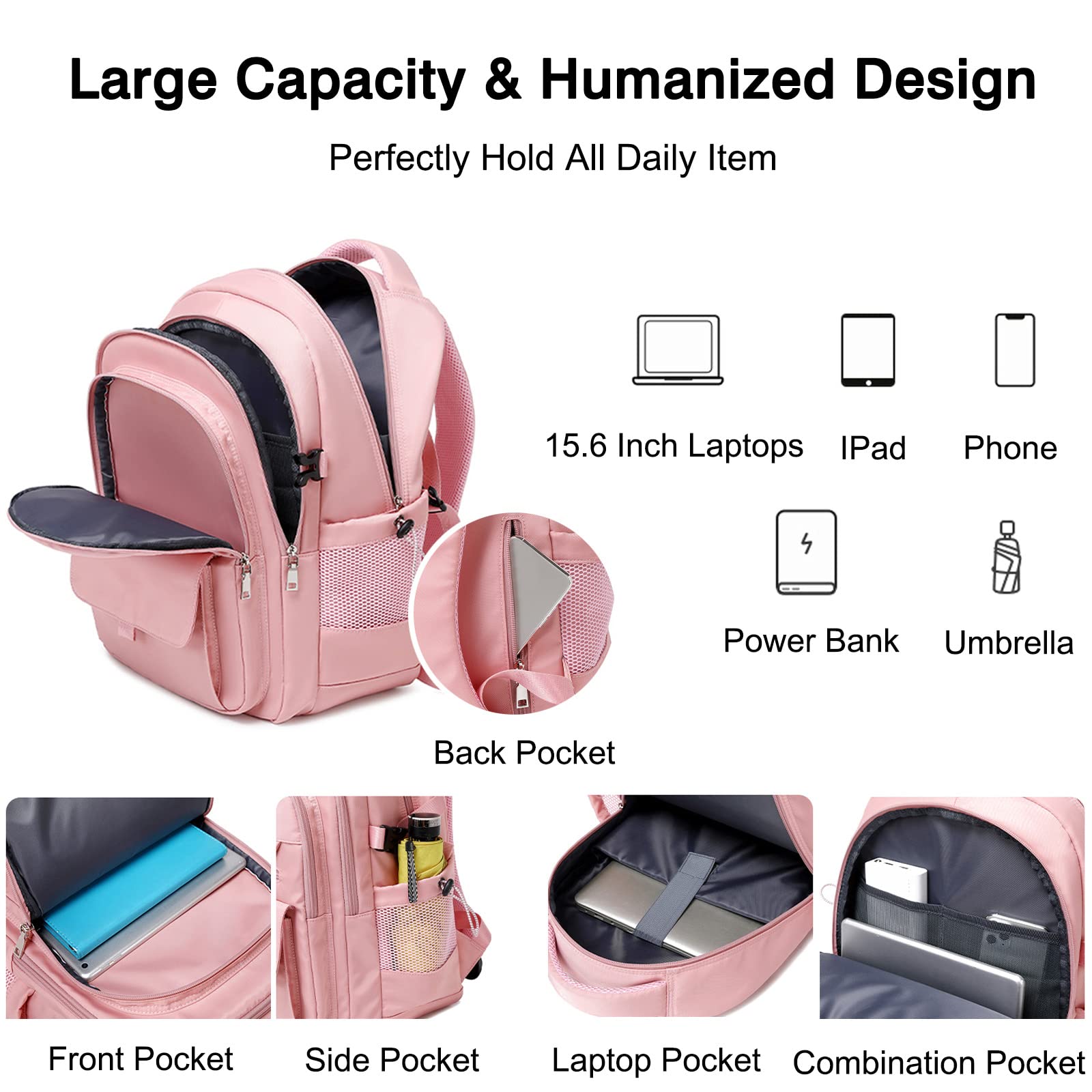 FANDARE Zaino Casual Zaino Scuola Studenti Zainetti Ragazza Zaini Scuola Cartella Ragazzo Borsa da scuola Zainetto Borse a Zaino Zainetti Scuola per All'aperto Viaggio Camping Daypacks Bianco