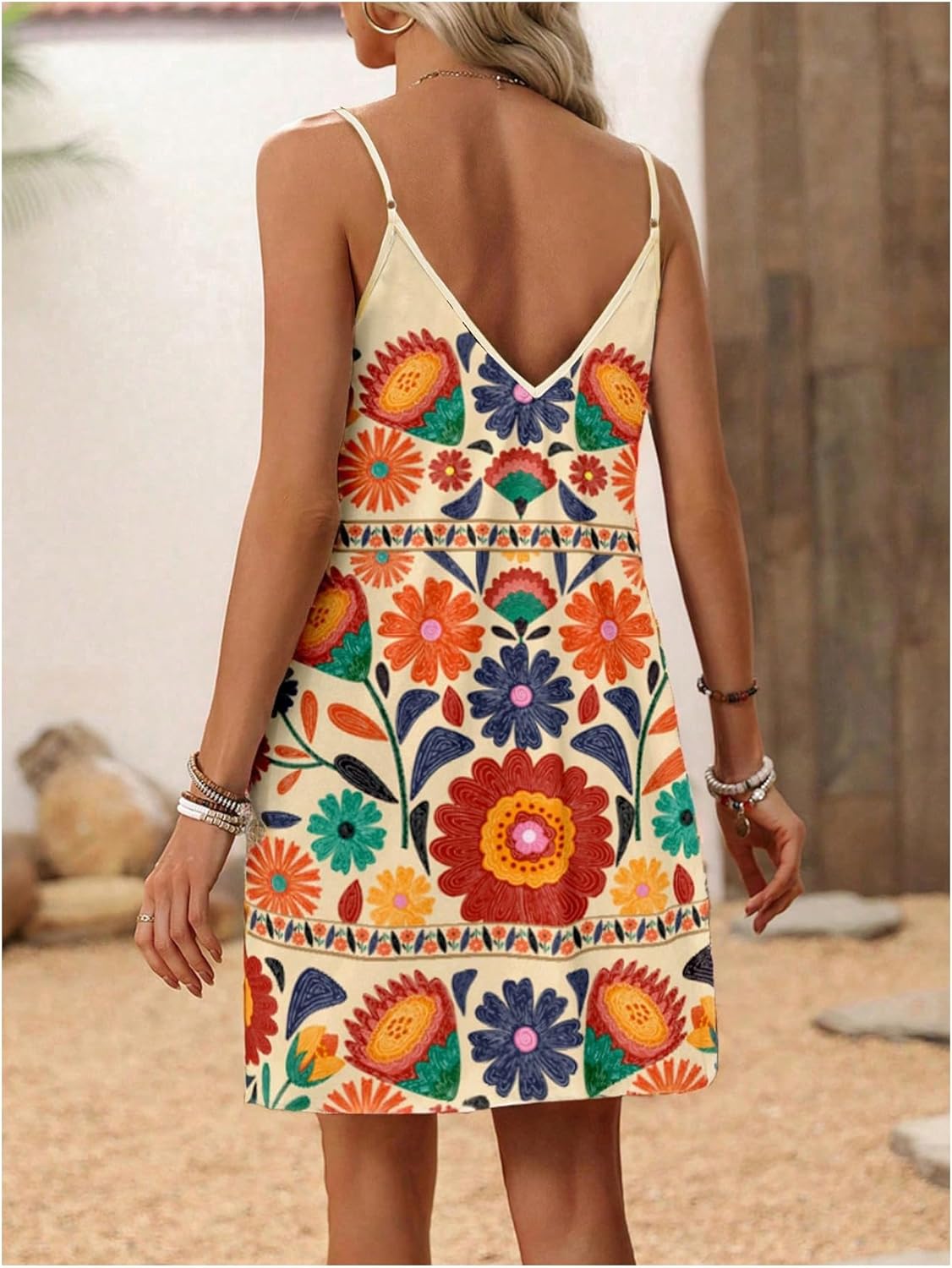 SOLY HUX Women's Summer Dress Floral Print V Neck Spaghetti Strap Cami Short Dresses Vacation Sundress - Image 2