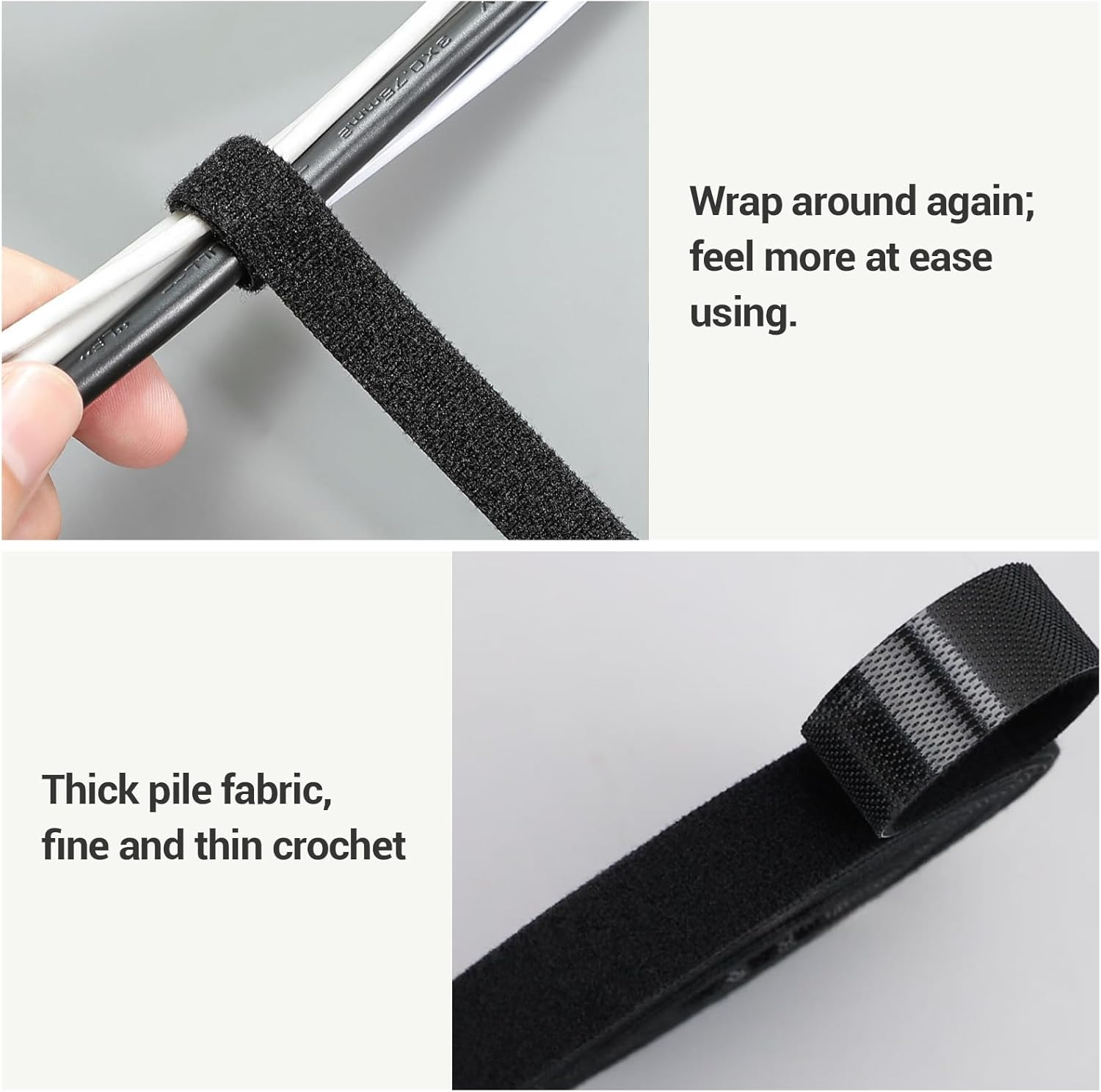 Reusable Cable Ties Roll 16.4ft, Adjustable Self-Gripping Hook and Loop Straps for Wire, Cord & Data Cable Management, Home Office Use (Black)