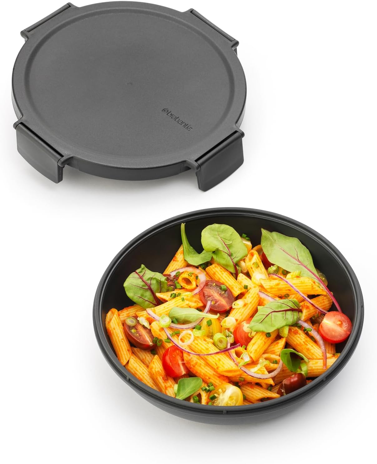 Brabantia - Make & Take Lunch Bowl 1L - Compact Flat Design - Secure Click Closing - Leakproof - Airtight Lid - Suitable for Freezer - Dishwasher & Microwave Safe - Dark Grey