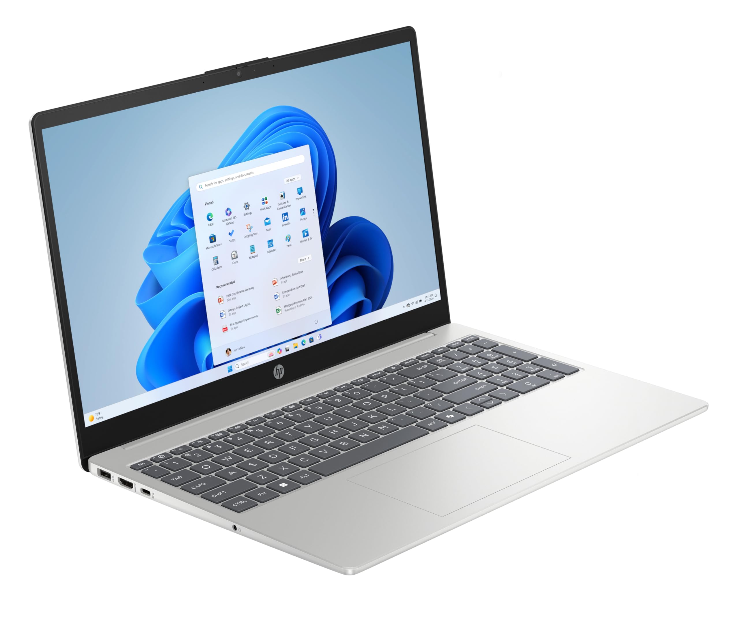 HP Laptop 15,6" FHD Intel N100 4 GB DDR4 RAM 128 GB UFS Intel UHD Graphics Windows 11 Home S-Modus Natural Silver