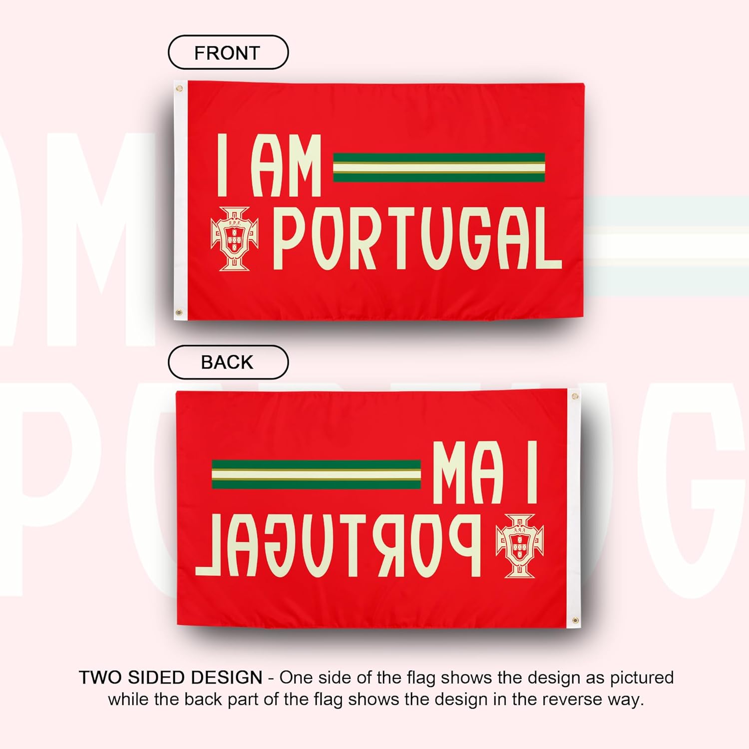 Desert Cactus Portuguese Football Federation Flag - 3 x 5 Feet FPF Football Soccer Banner, Indoor/Outdoor Durable Fabric, 100% Polyester Design (Design H) - Image 2