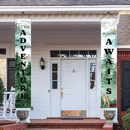 Miniatura 2 de Letrero de porche de Adventure Awaits de 70.8 x 11.8 pulgadas, letrero con texto en inglés Bon Voyage Let The Adventure Begin para puerta delantera,