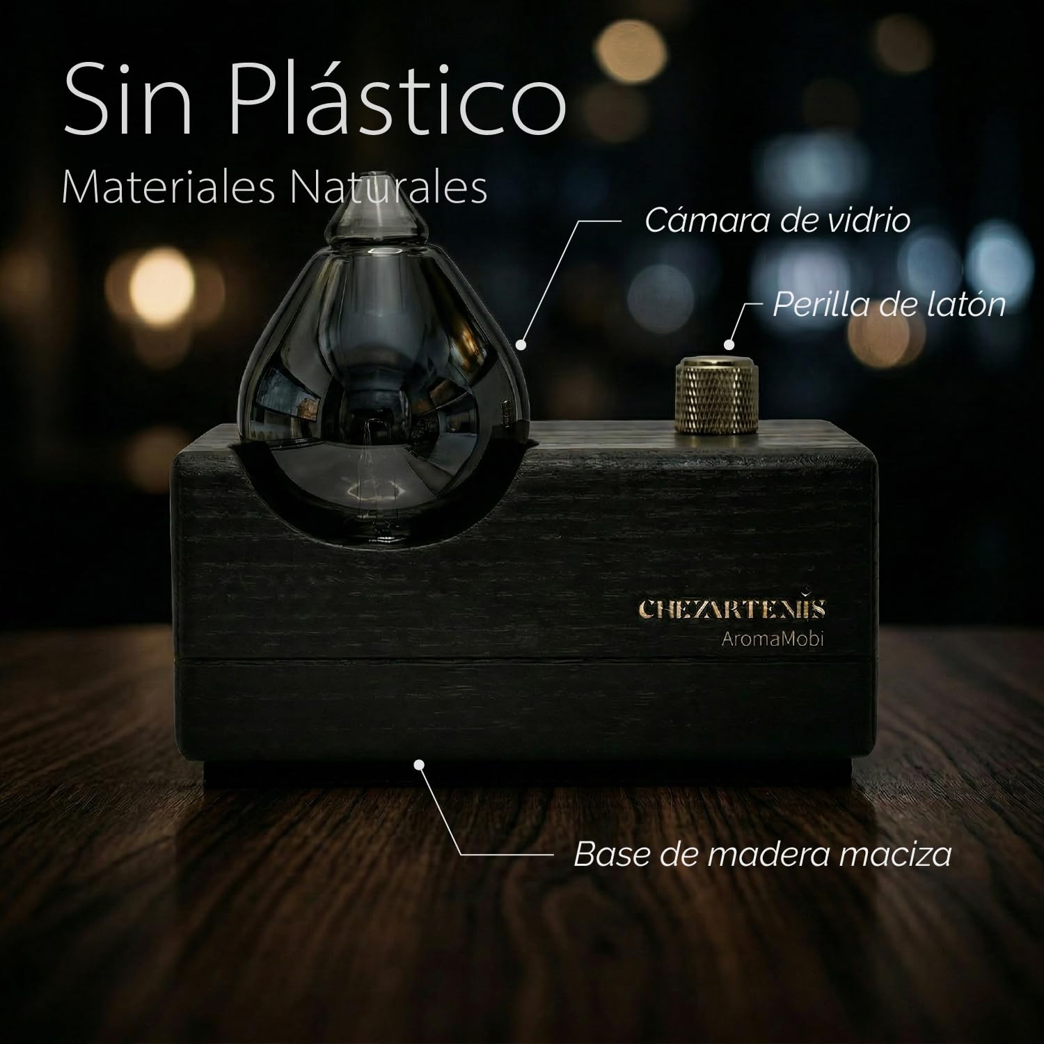 Black Obsidian Difusor Aceites Esenciales Sin Agua, Nebulizador Aromaterapia Vidrio Ahumado y Madera Negra, Ambientador Moderno Inalámbrico Recargable, Decoración artística para Hogar Oficina y Yoga