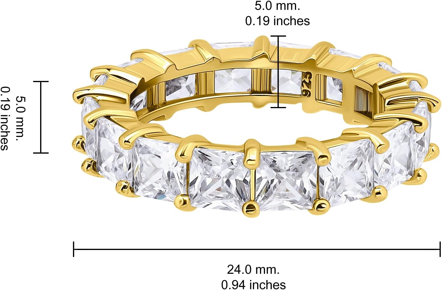 Hoops & Loops Yellow Gold Flashed Sterling Silver Cubic Zirconia 4mm Princess-Cut Anniversary Eternity Band Ring, Size 6
