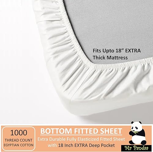 Miniatura 5 de Juego de sábanas divididas tamaño King para cama ajustable, suave de 1000 hilos, 100% algodón egipcio, tejido satinado, juego de 5 piezas con 2