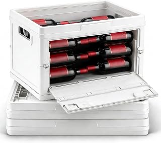 3 Pcs Winebox Storage Crate Stackable Flexible Wine Storages Solution Front and Rear Access Door Separate Wines Storage Crates Wine Collector, Holds 9 Standard Bottles Per Crate (White)