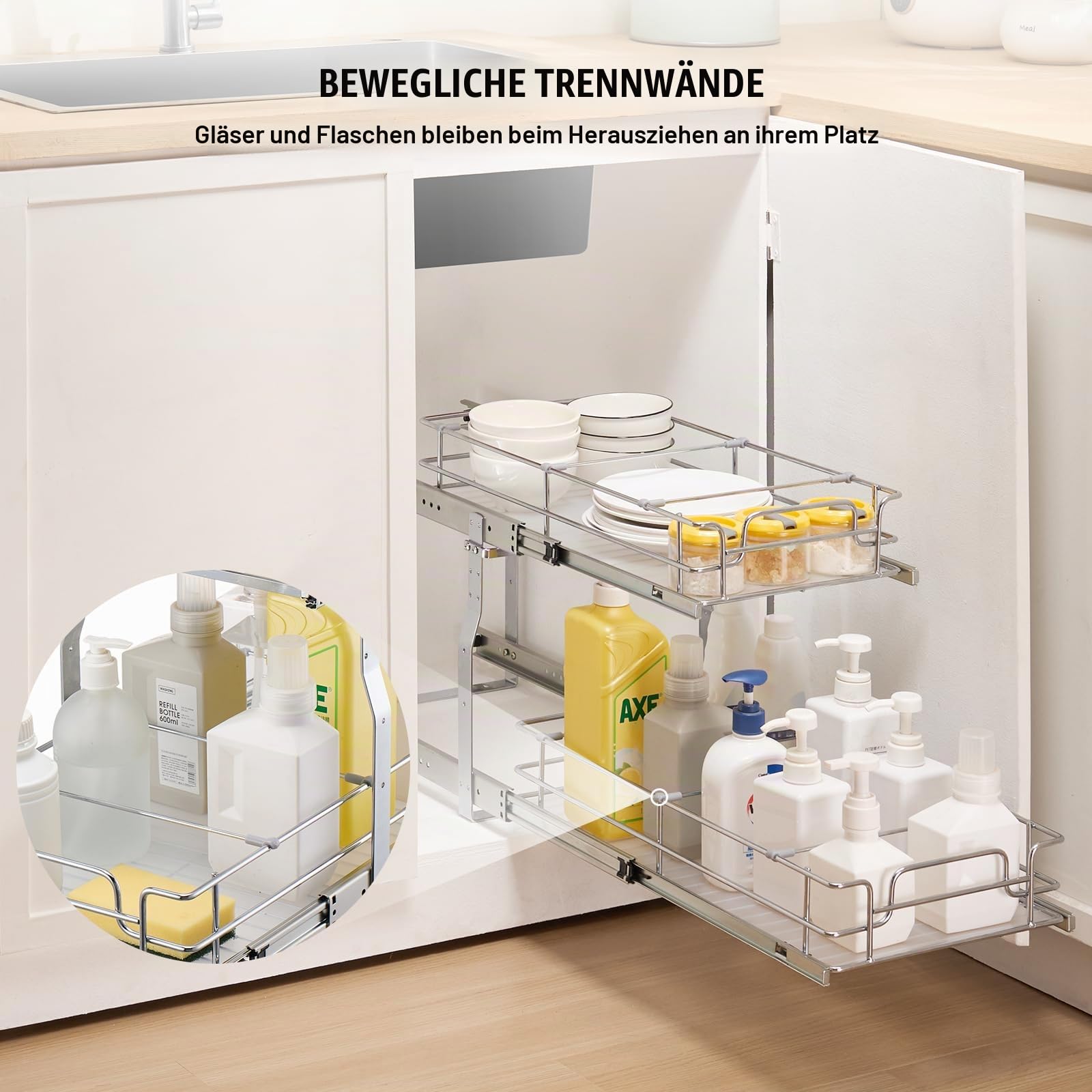 VEVOR Ausziehbarer Spülschrank-Organizer mit 2 Ebenen unter Waschbecken (304x533x385 mm) Gewürzregal Küchenregal Lagerregal Organizer für Küche Badezimmer 334x563x485 mm (Einbaumaß)