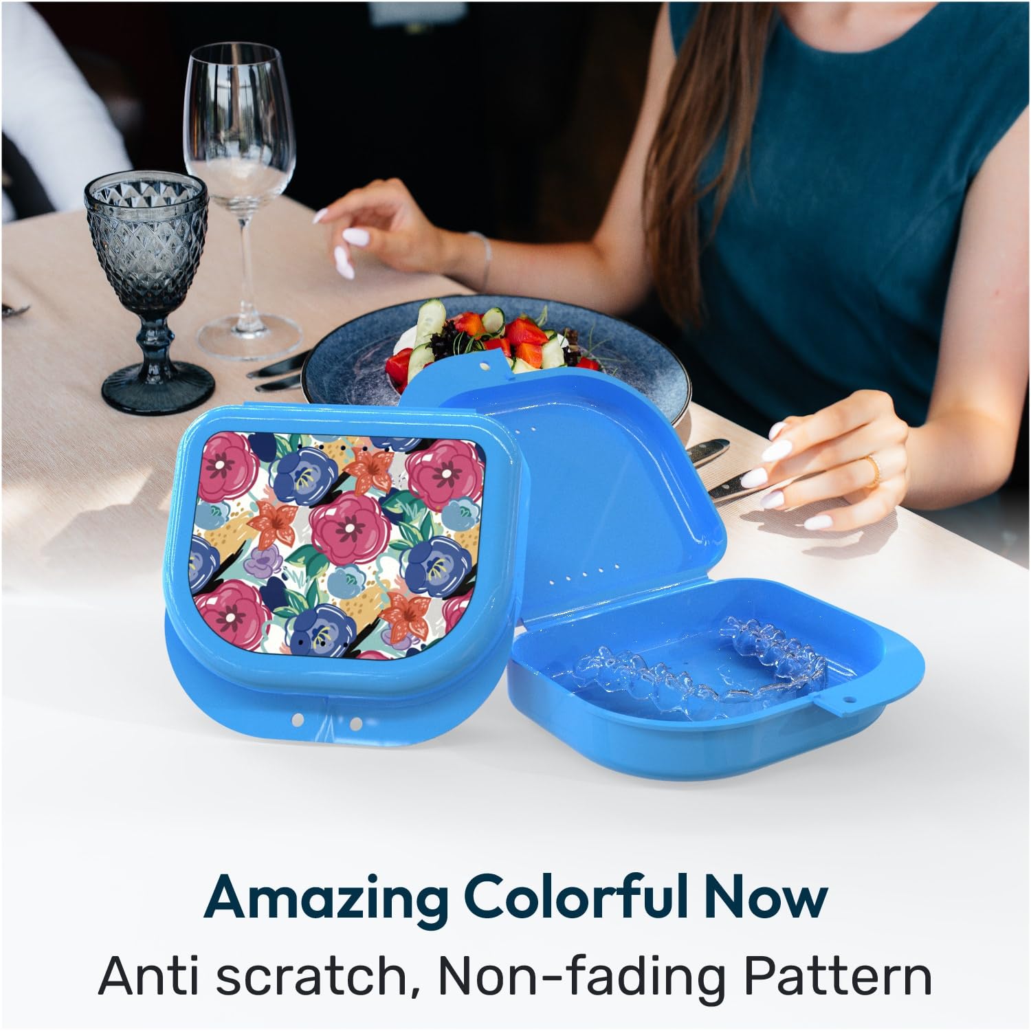 Retainer Cases Cute, Retainer Holder Case, 1 Pack, Aligner Case with Life-changing Colorful Cute Patterns, Night Guard Case with Floral Patterns (Blue)