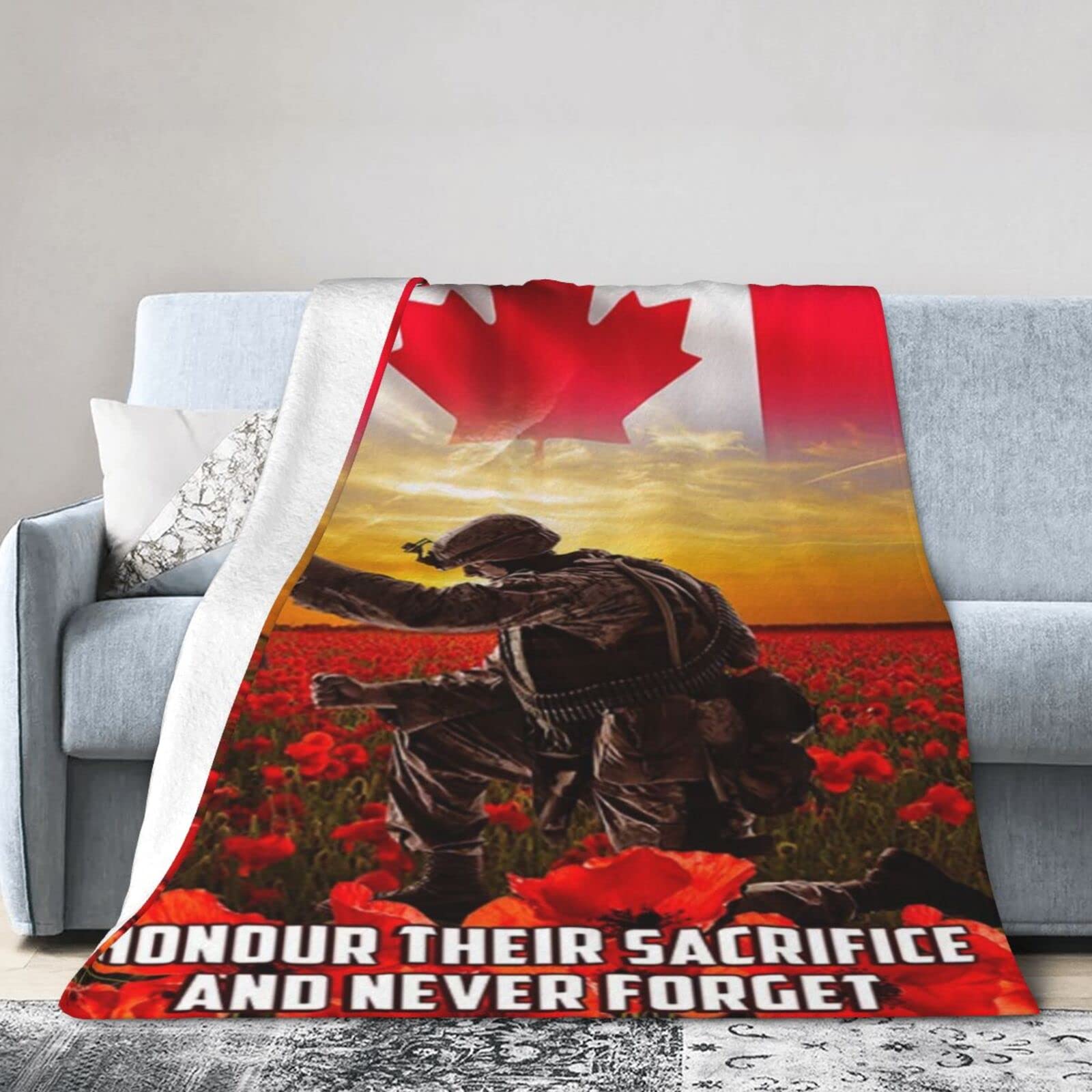 Lsjuee Christmas Flannel Fleece Blanket 40"X30" Canadian Veteran Honour Their Sacrifice and Never Forget Sofa Throw Blanket Lightweight Ultra-Soft Travel Winter Blankets for Kids Keep Warm
