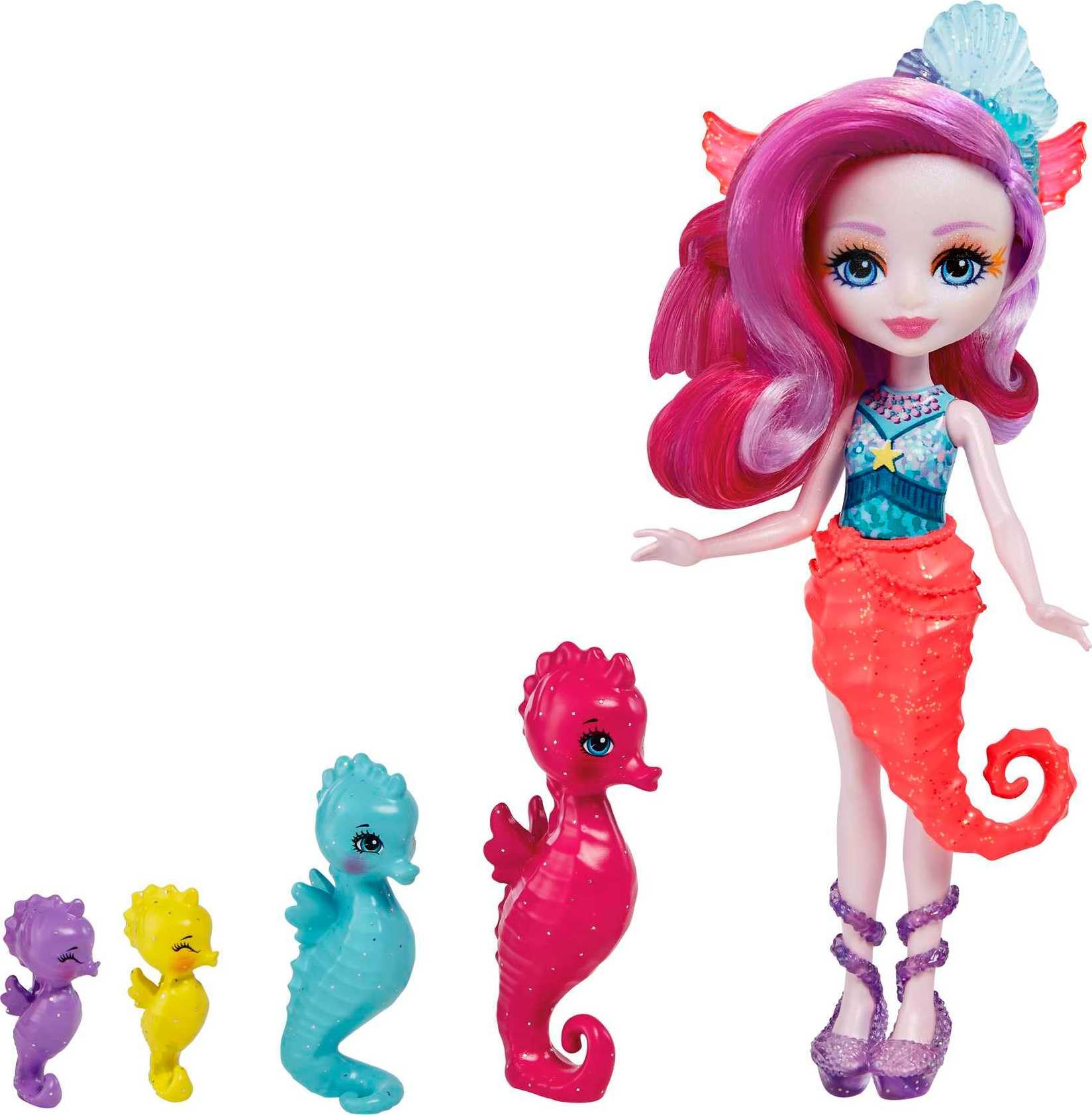 Family Toy Set, Sedda Seahorse Doll (6-in) with 4 Seahorse Animal Figures, Great Gift for 3 to 8 Year Old Kids, HCF73