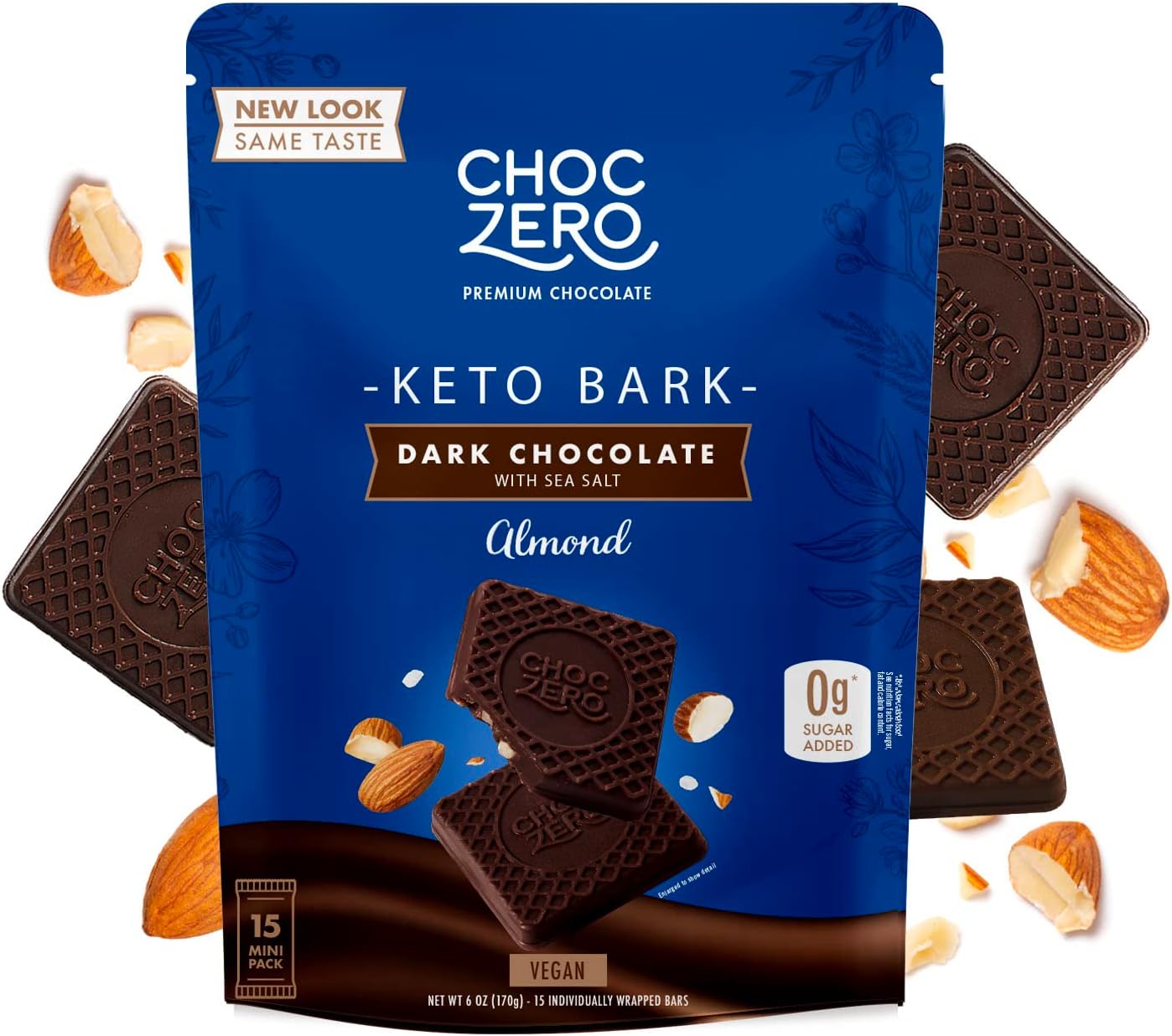 ChocZero Dark Chocolate with Almonds Sea Salt Keto Bark, 6 Ounce (Pack of 1)
