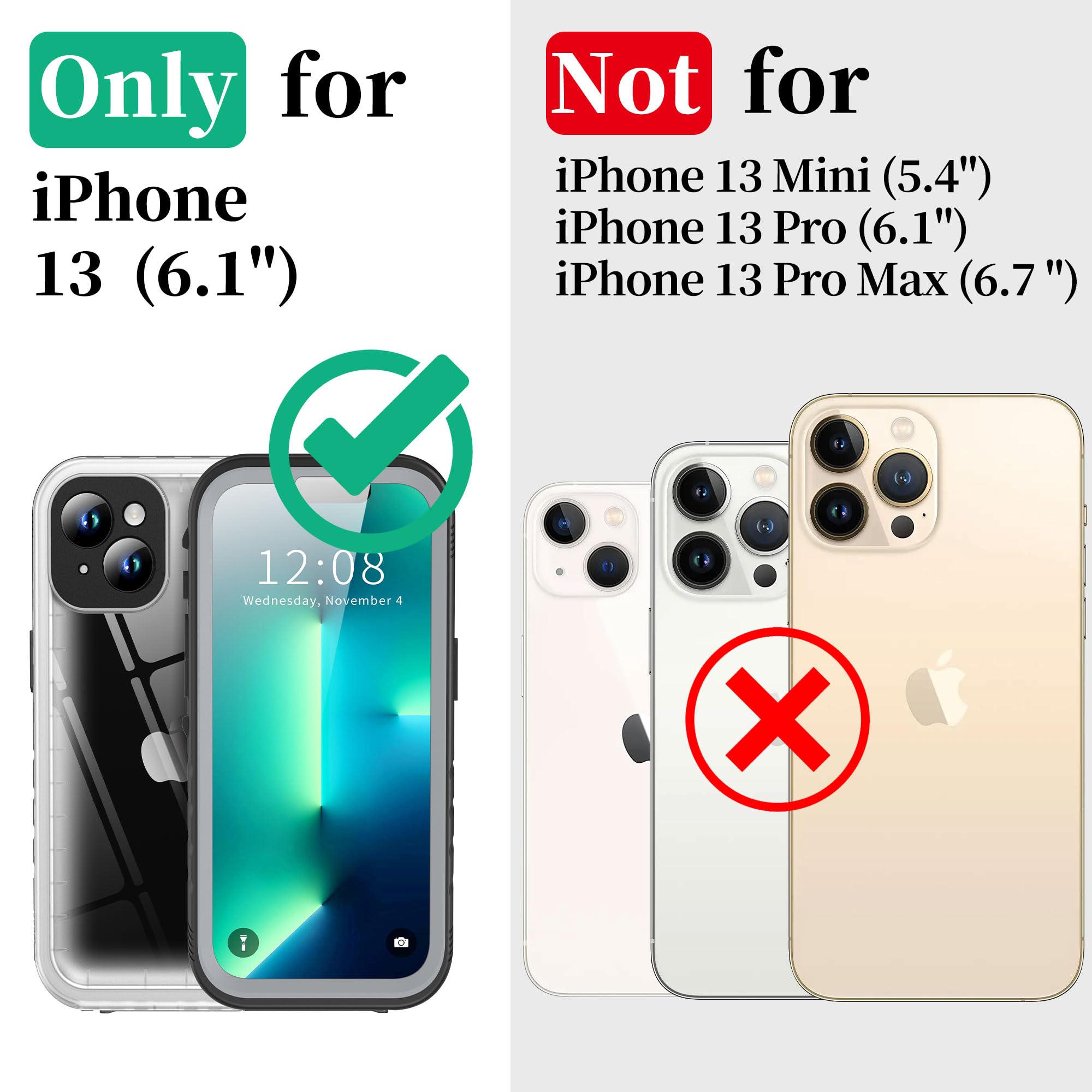 Cozycase Ultra Resistente Cover Per iPhone 13 Impermeabile Antiurto IP68 Subacquea Antipolvere 360 Gradi Completa integrale Militare Rigida Rugged Custodia Anti Urto Waterproof Doppia Case Trasparente