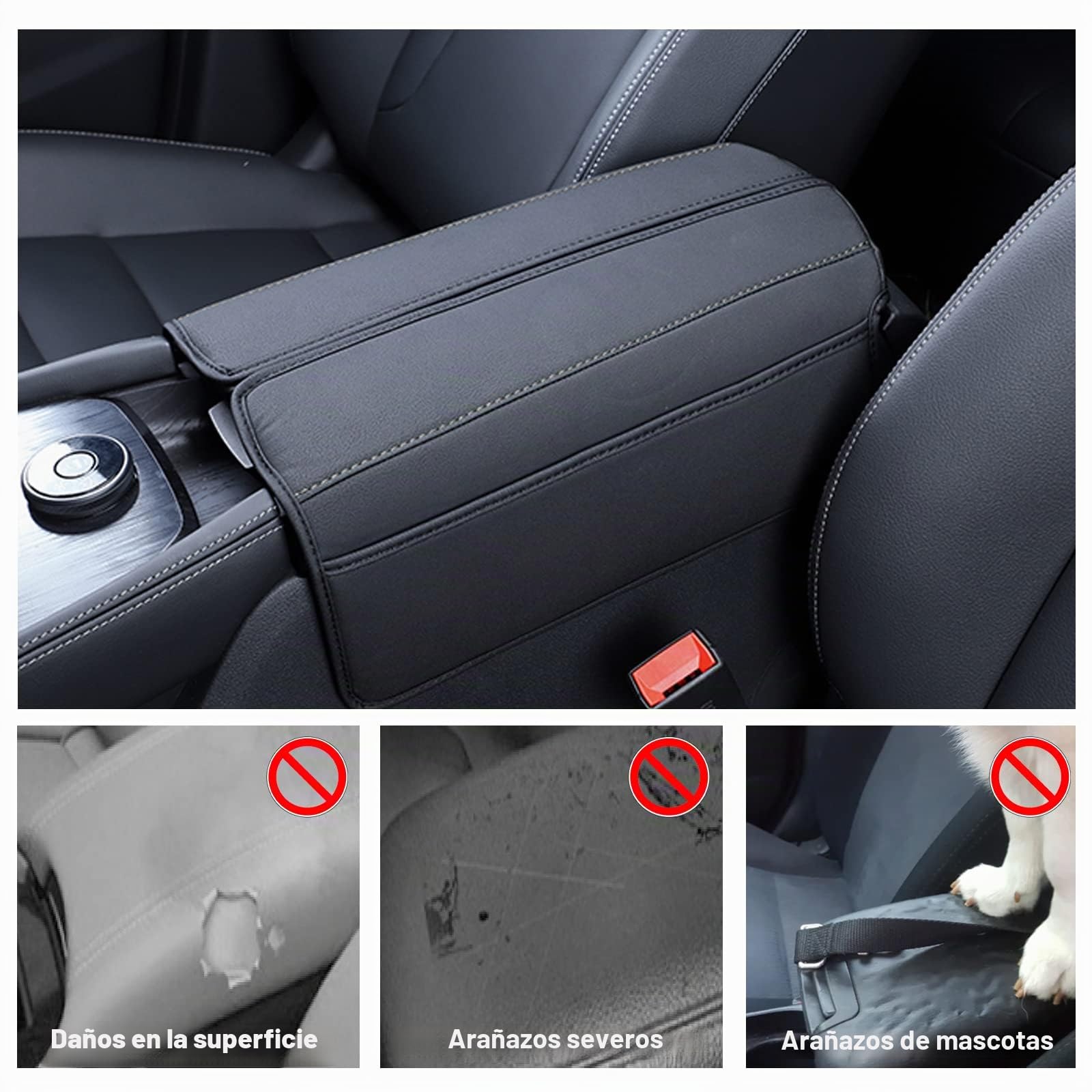 YEE PIN Cubierta de reposabrazos compatible con 3008 5008 2017-2023/508 508GT 508SW 2019+ Reposabrazos central Tapa de cuero Funda protectora Accesorios Cubierta del brazo (línea negra)