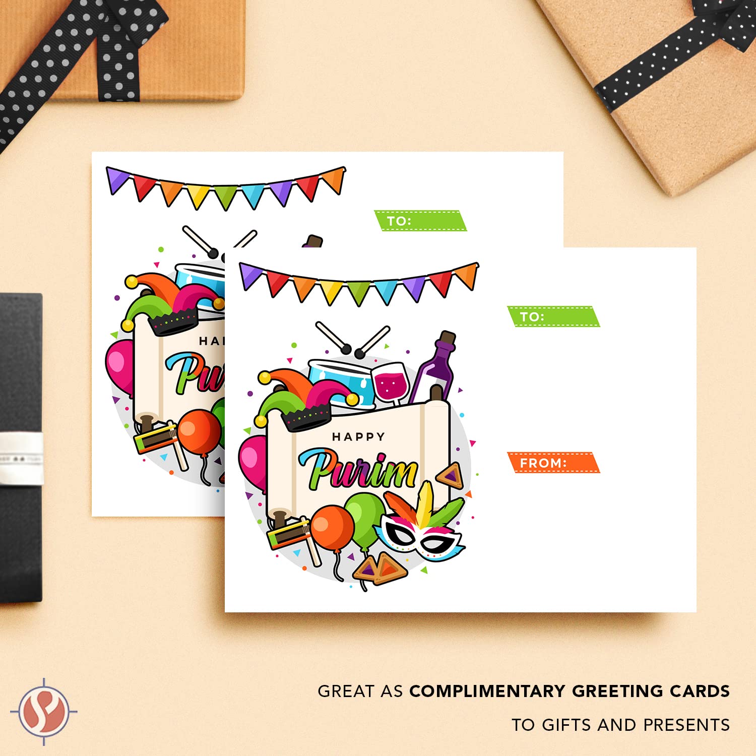 Happy Purim Grußkarten – 25 Stück Im Pack, 10,8 X 14 Cm, Hochwertiger Karton 216 G/m², Blanko Für Persönliche Nachrichten