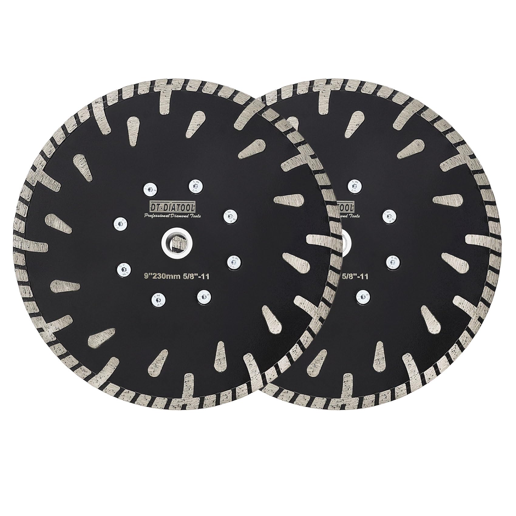 DT-DIATOOL Diamond Blade 9 Inch 2 peices for Concrete Granite Brick Diamond Disc with Slant Protection Teeth for Angle Grinder