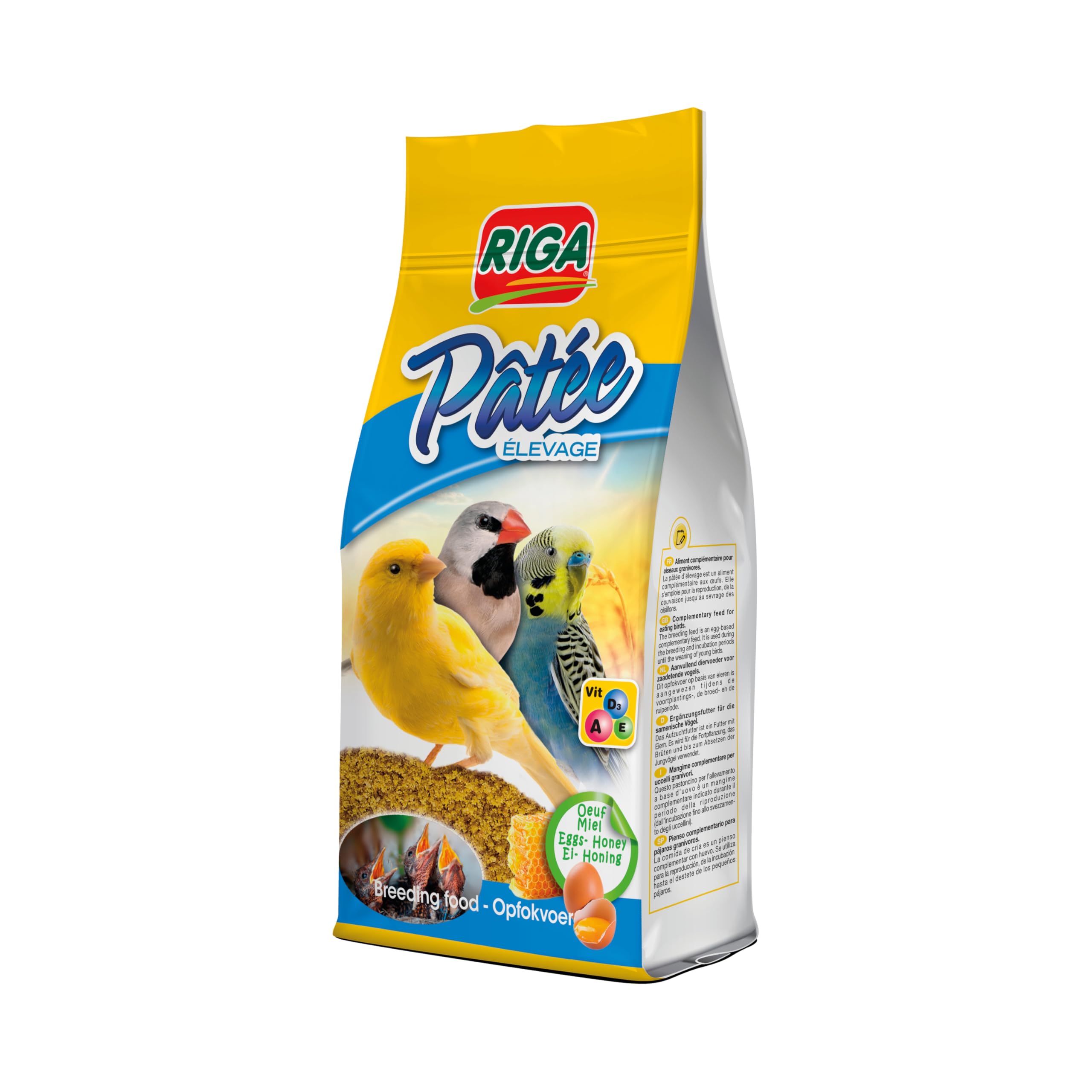 Riga - Pâtée d'Élevage pour Oiseaux - Aliment Complémentaire Oiseaux Granivores - Aux Œufs Et Au Miel - Riche en Vitamines Et Protéines - Reproduction, Couvaison Et Sevrage - 100G