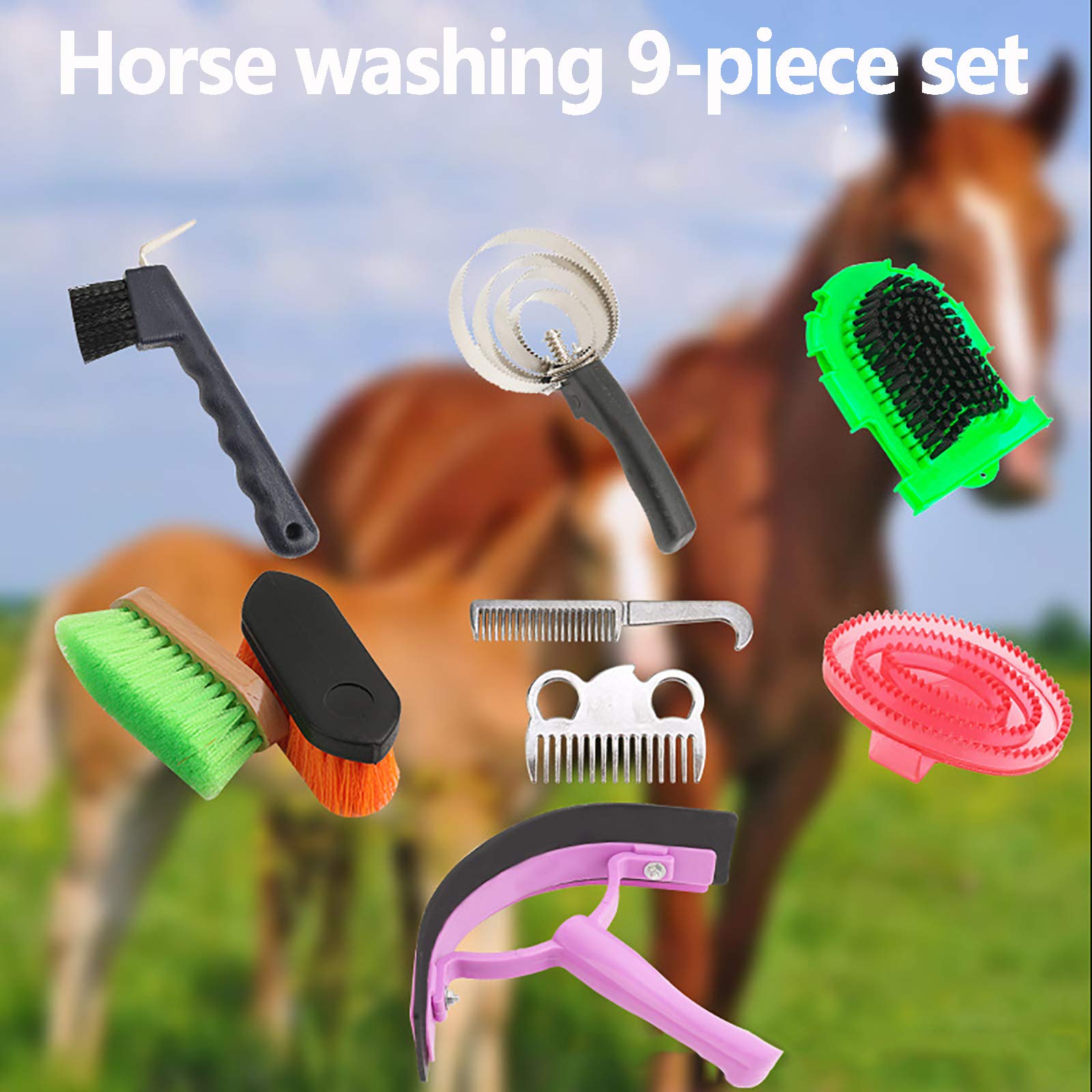 Cepillo De Caballo 9 Piezas Kit De Cuidado De Aseo De Caballos Kit De Aseo De Caballos Pony Cepillo De Equestrain Peine De Curry Juego De Herramientas De Limpieza De Caballos