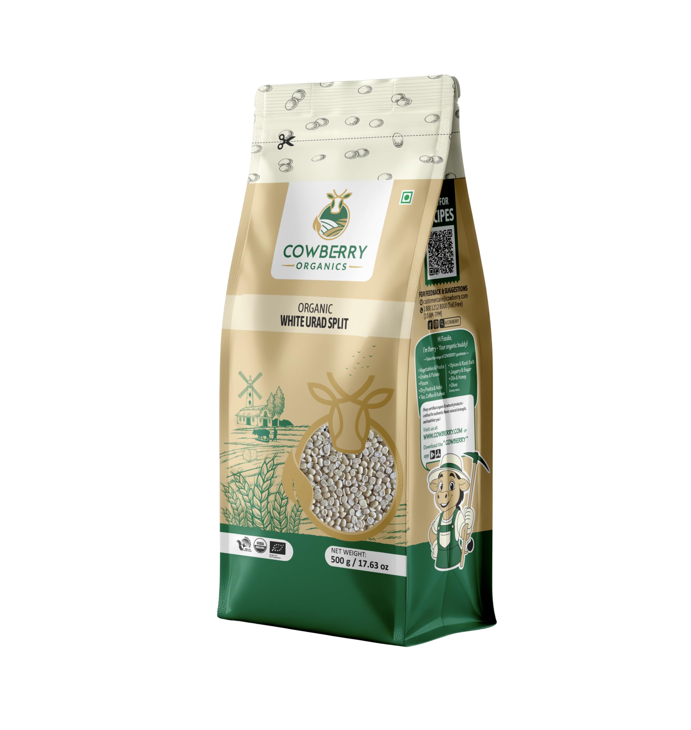 COWBERRY Organic White Urad Dal Split/Urad Dhuli/Sutha Minappu 500 g, Unpolished | Lab-Tested 252+ Chemicals & Glyphosate Free | NPOP India, NOP USDA, EU Organic Certified | Idli-Dosa Grade-image-40