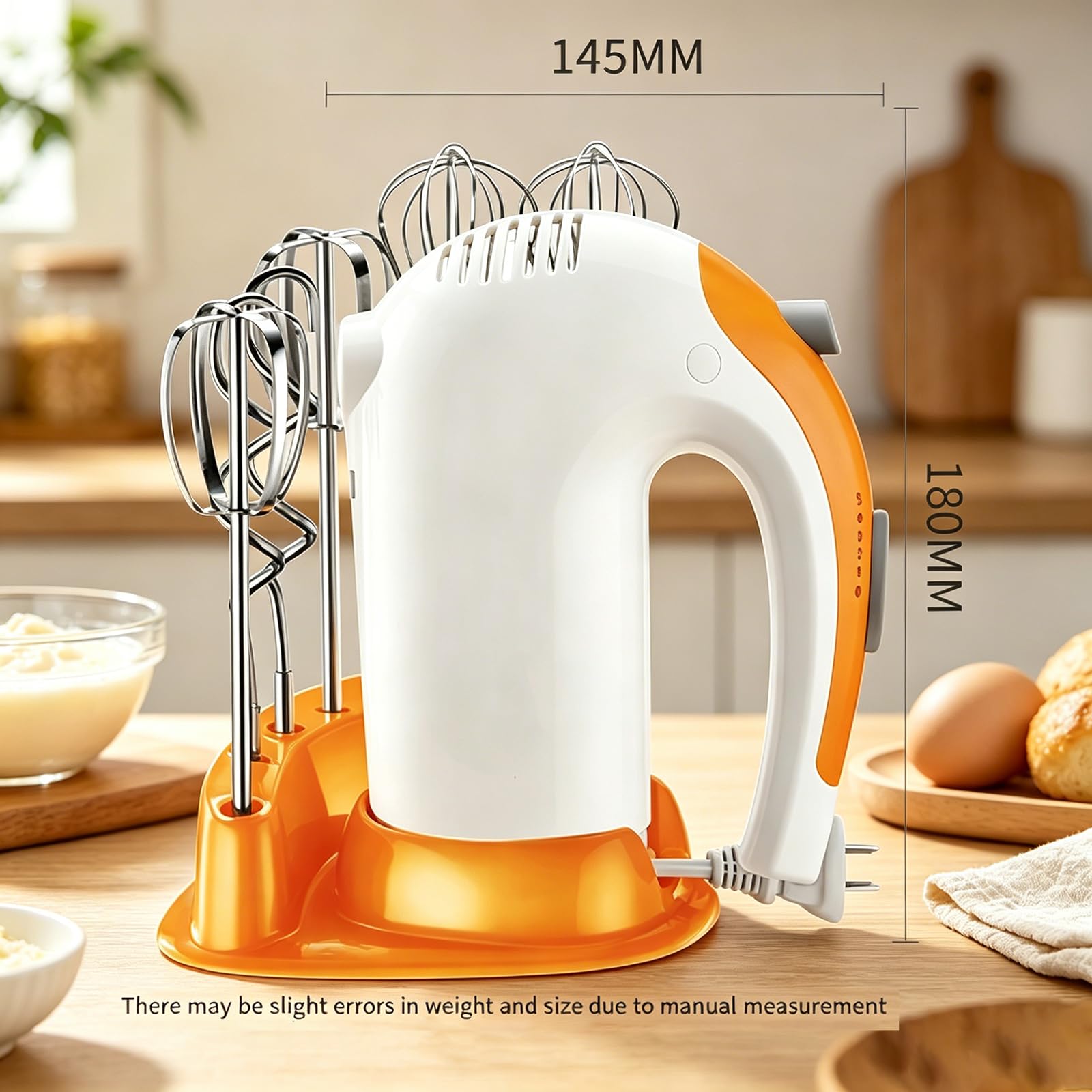 Sbattitore elettrico manuale da cucina 300 W, 5 velocità con fruste in acciaio inossidabile 304, ganci per impastare e frusta - Ideale per la cottura al forno