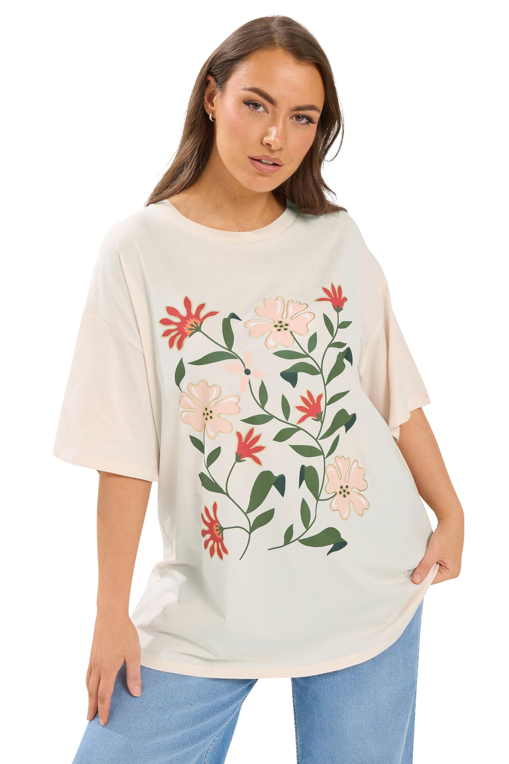Yours Curve Pink Floral Graphic T-Shirt - Women's - Plus Size Curve