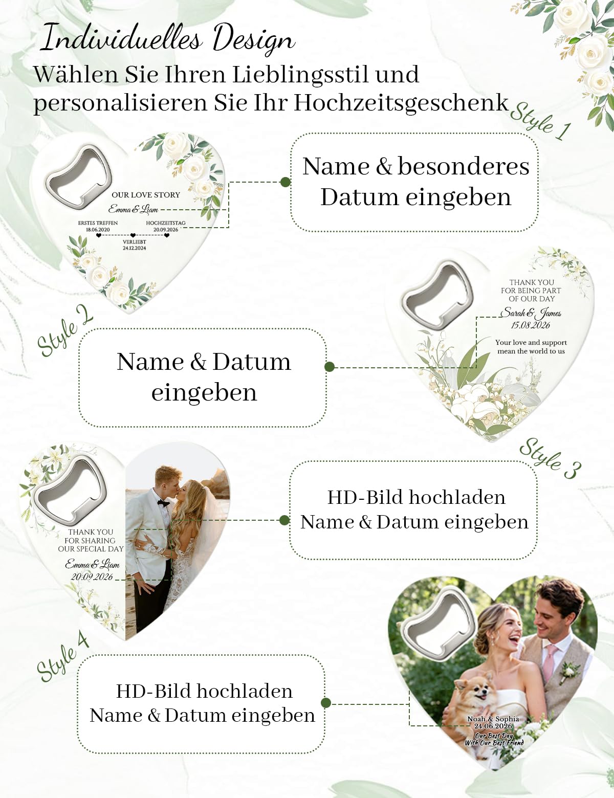 Personalisierter Flaschenöffner mit Foto & Name, Gastgeschenke Hochzeit