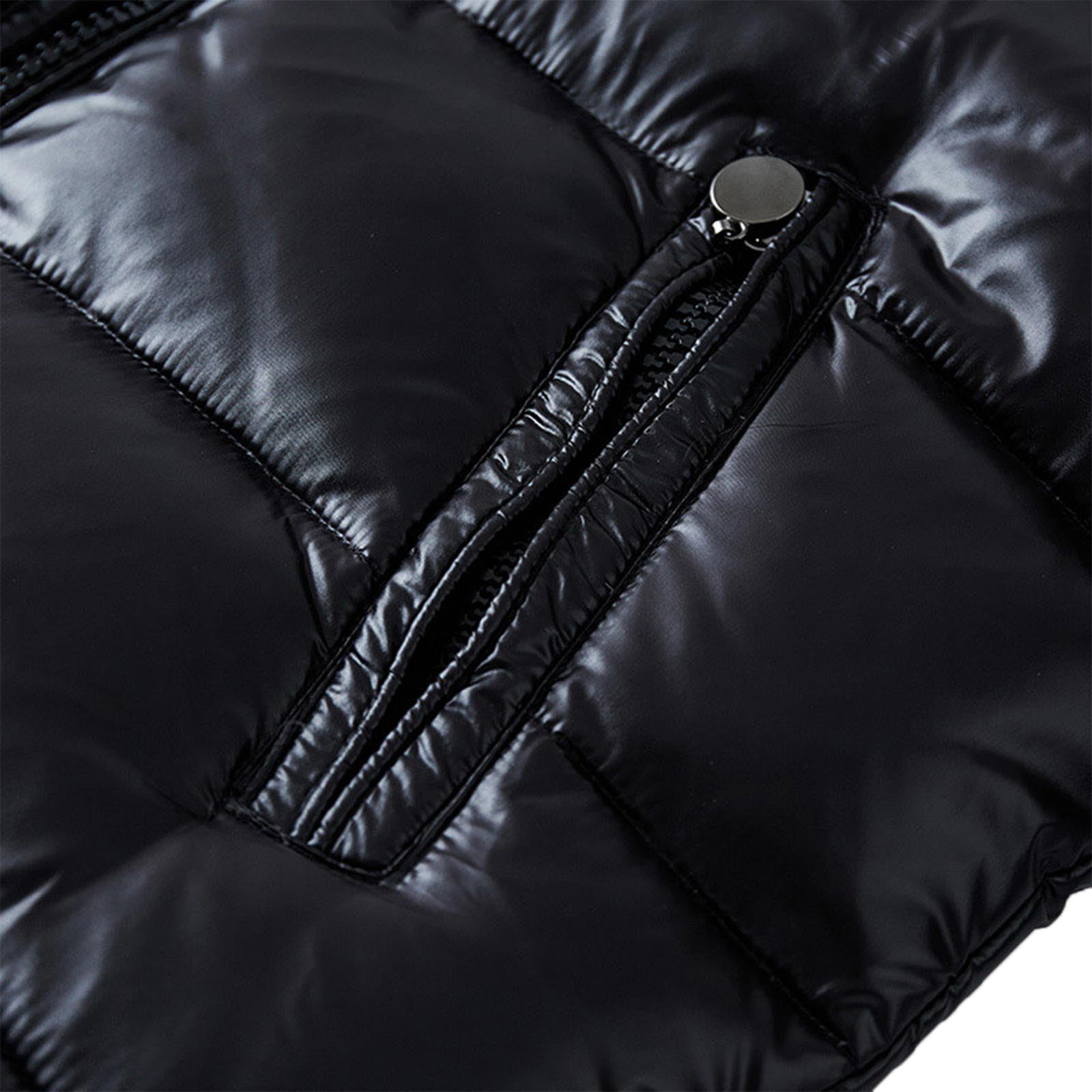 Piumino lucido da uomo nero invernale caldo piumini cappotto impermeabile tinta unita giacca termica con cappuccio zip cappotto invernale parka invernale costumi escursionismo all'aperto