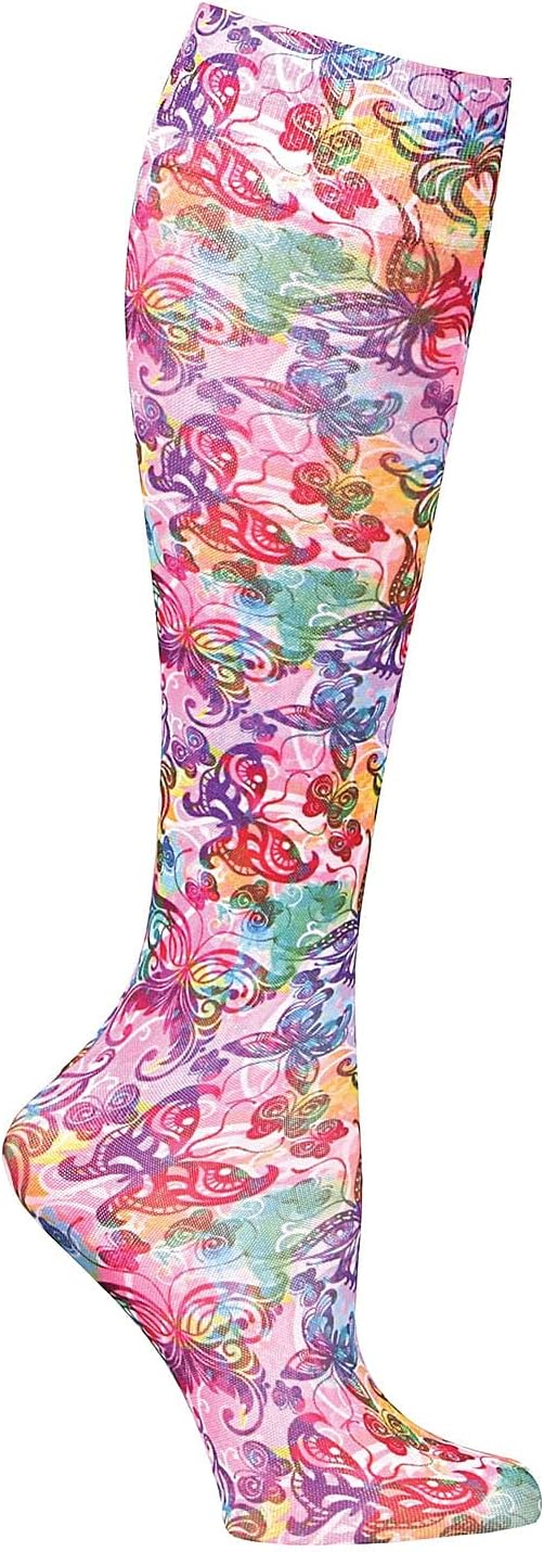 Celeste Stein Therapeutic Graduated Compression Socks, Tattooed Rainbow Butterflies, 20-30 mmHg Regular Calf