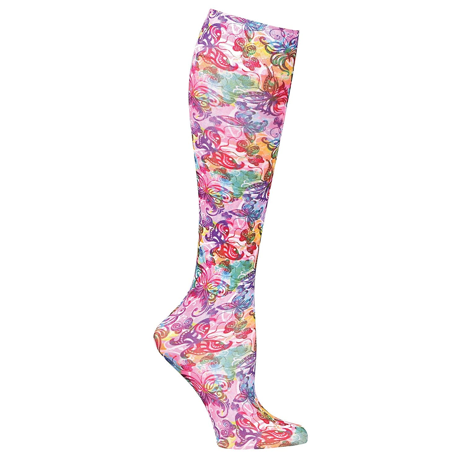 Celeste Stein Therapeutic Graduated Compression Socks, Tattooed Rainbow Butterflies, 20-30 mmHg Regular Calf