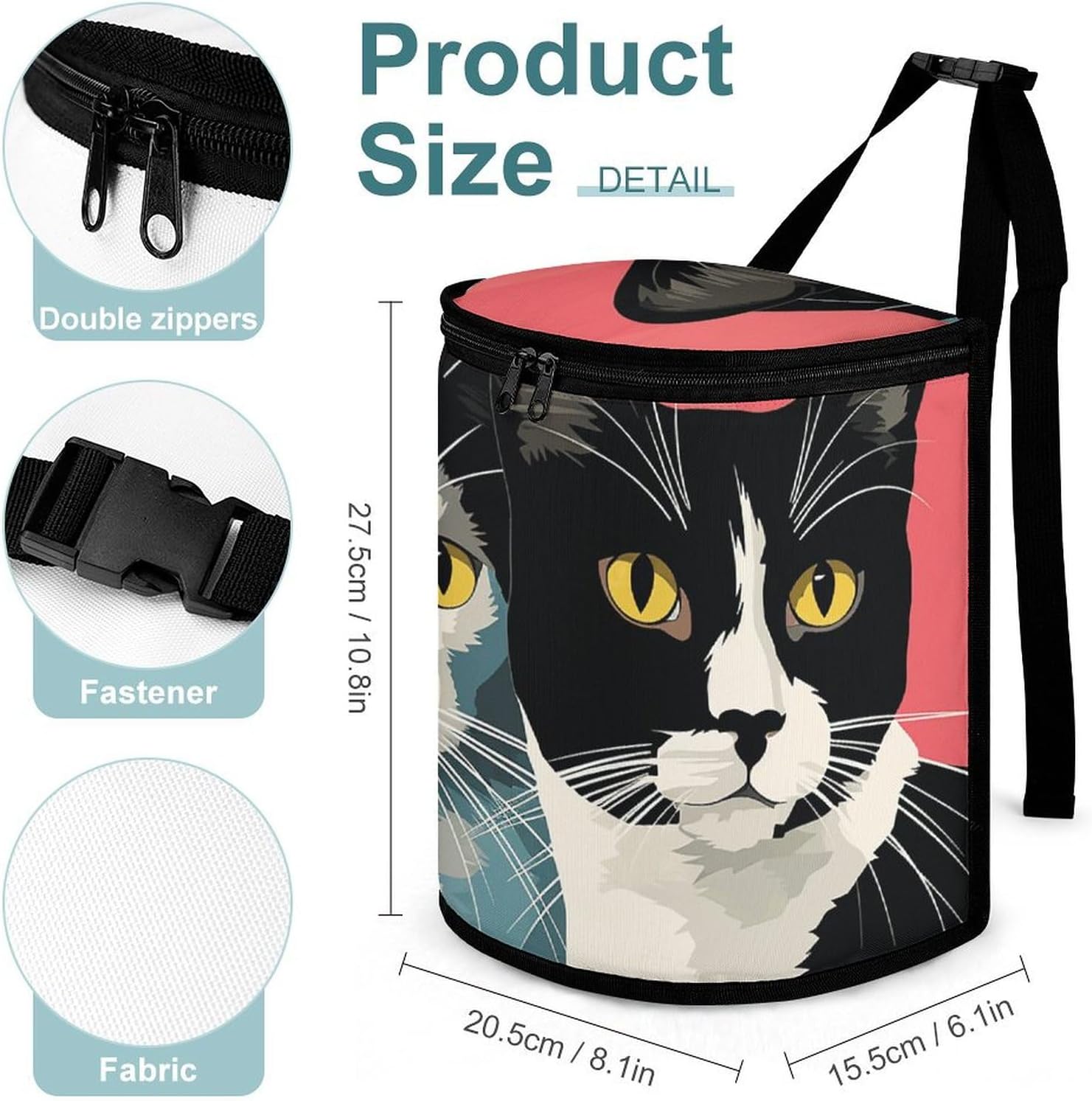 Hanging Car Trash Bag Protable Trash Can Black and White Cat Waterproof Garbage Bin for Car