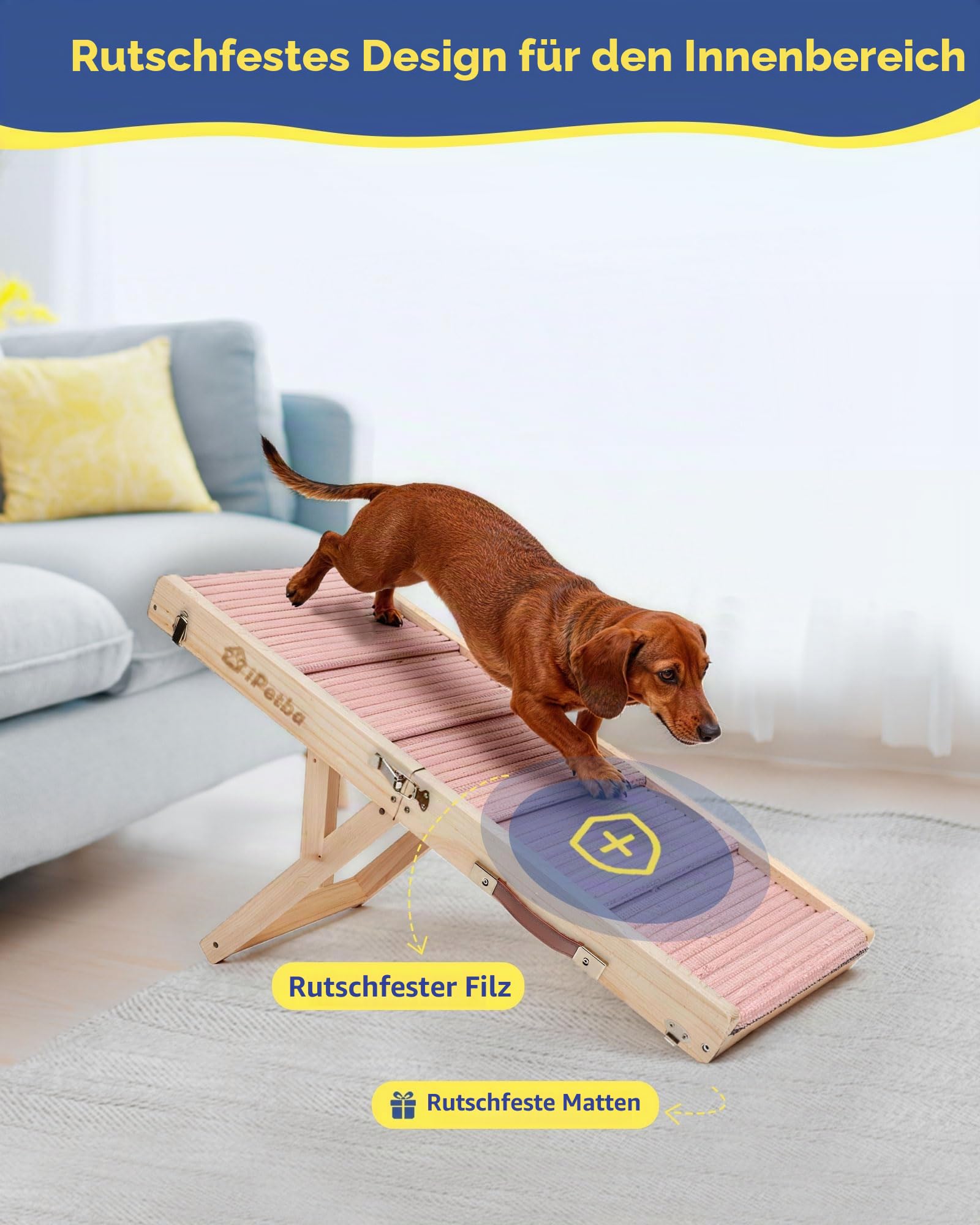 Hunderampe Sofa für kleine Hunde bis 16 kg, klappbar, Rosa