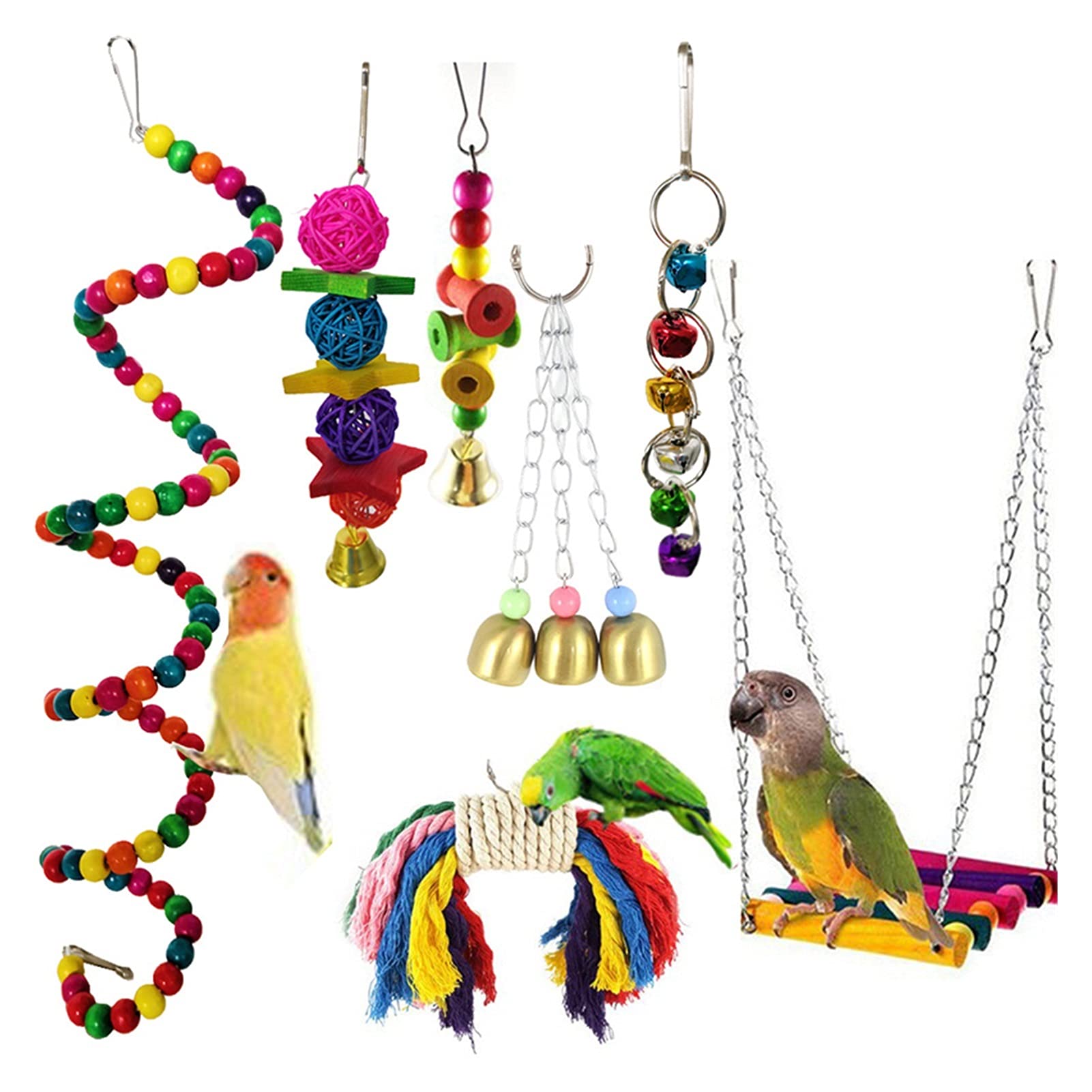 Vogelspielzeug 7PCS / Set Papageispielzeug Pet Birds Papageien Kauspielzeug Lustige Vögel Spielzeug Swing Glocke Seil Baumwollspielzeug für Vögel Haustiere Zubehör