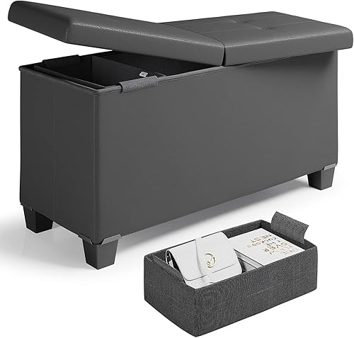 Miniatura 25 de Nestl Banco otomano de almacenamiento con contenedores de almacenamiento, banco de 30 pulgadas para dormitorio o sala de estar, máximo 660 libras,