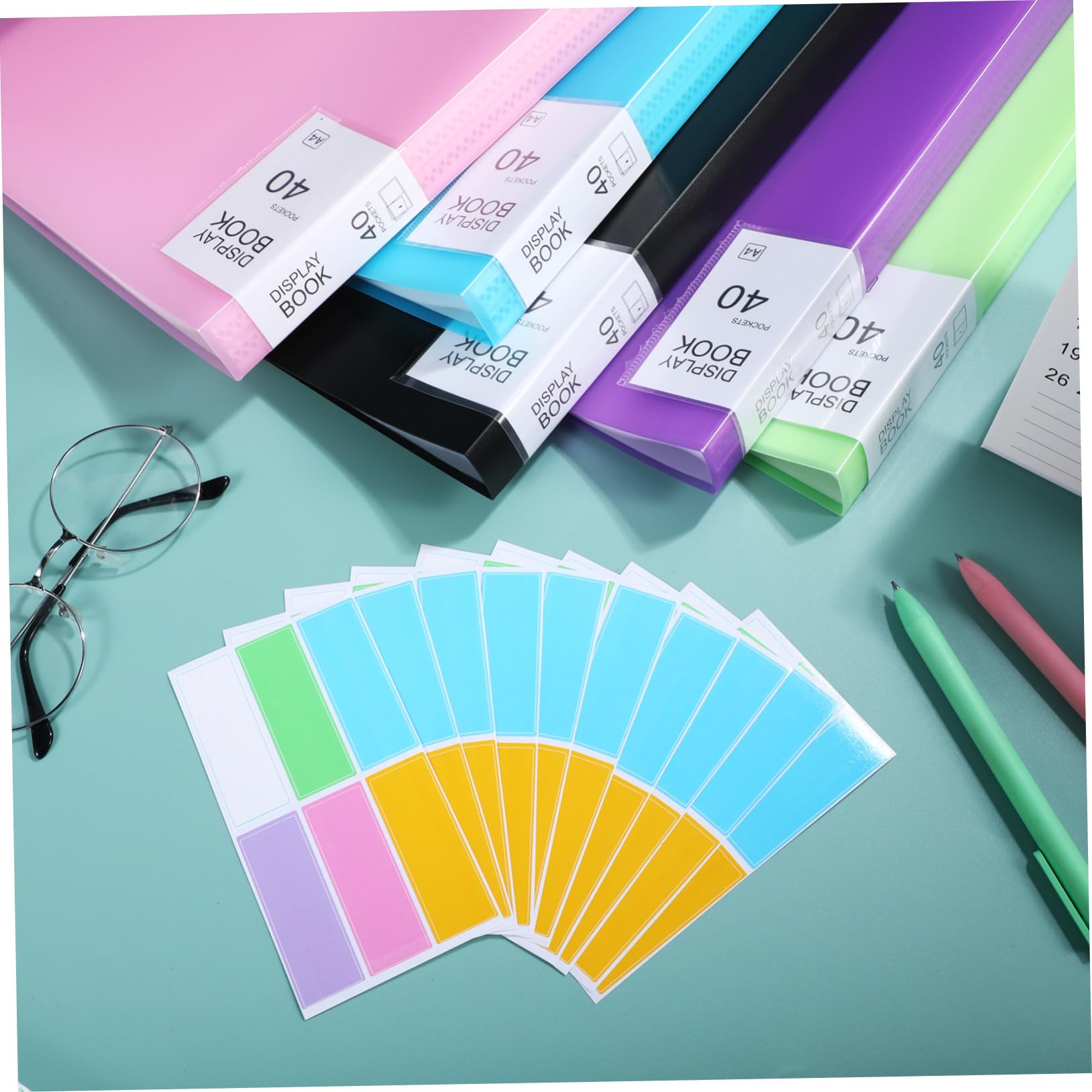 Carpeta de Portafolios A4 de Pp, 5 Piezas, 40 Bolsillos, con Pegatinas | Carpetas Transparentes, de Presentación, Material de Oficina, Decoracion Colegio