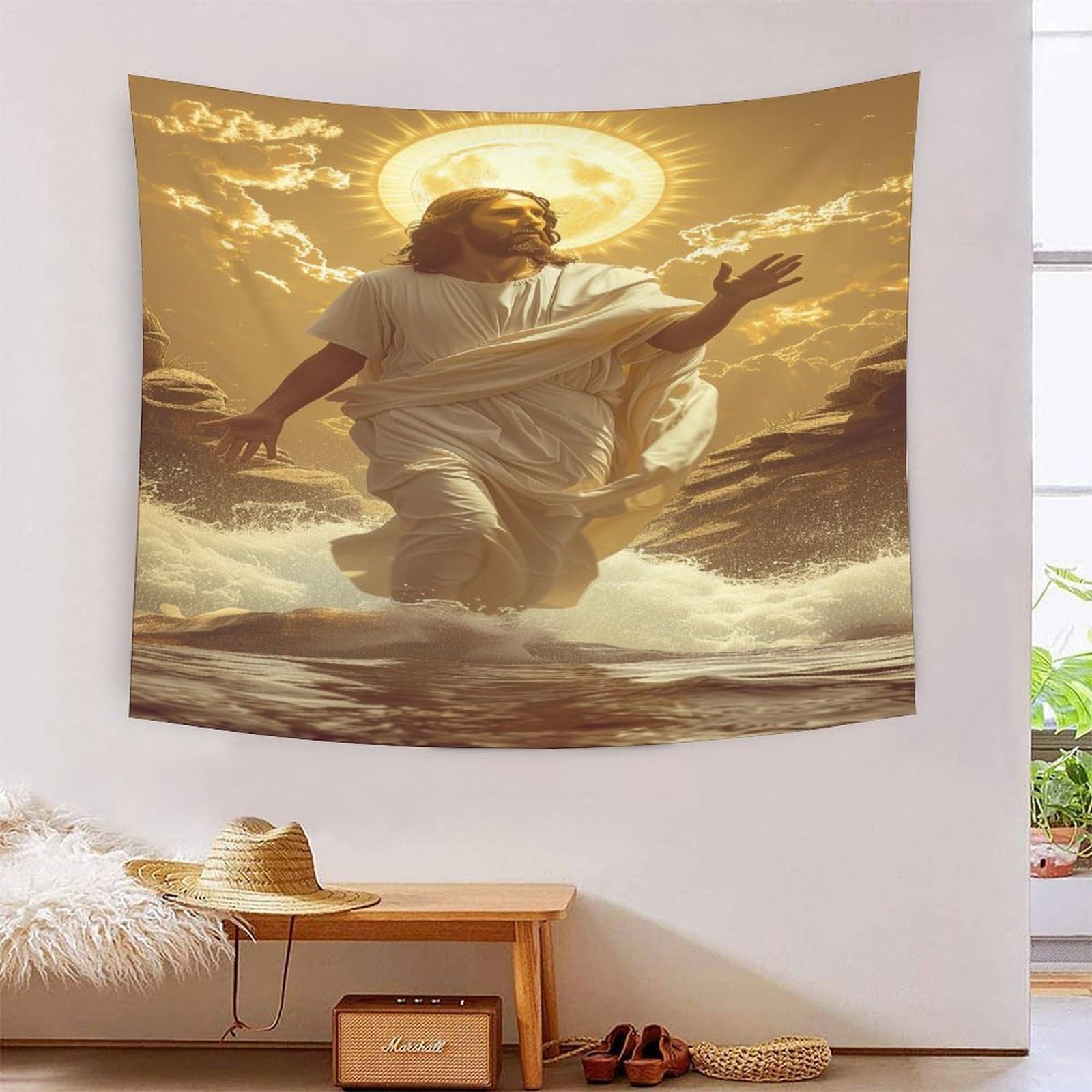 Tapisserie murale Jésus effet 3D habiller grand mur blanc