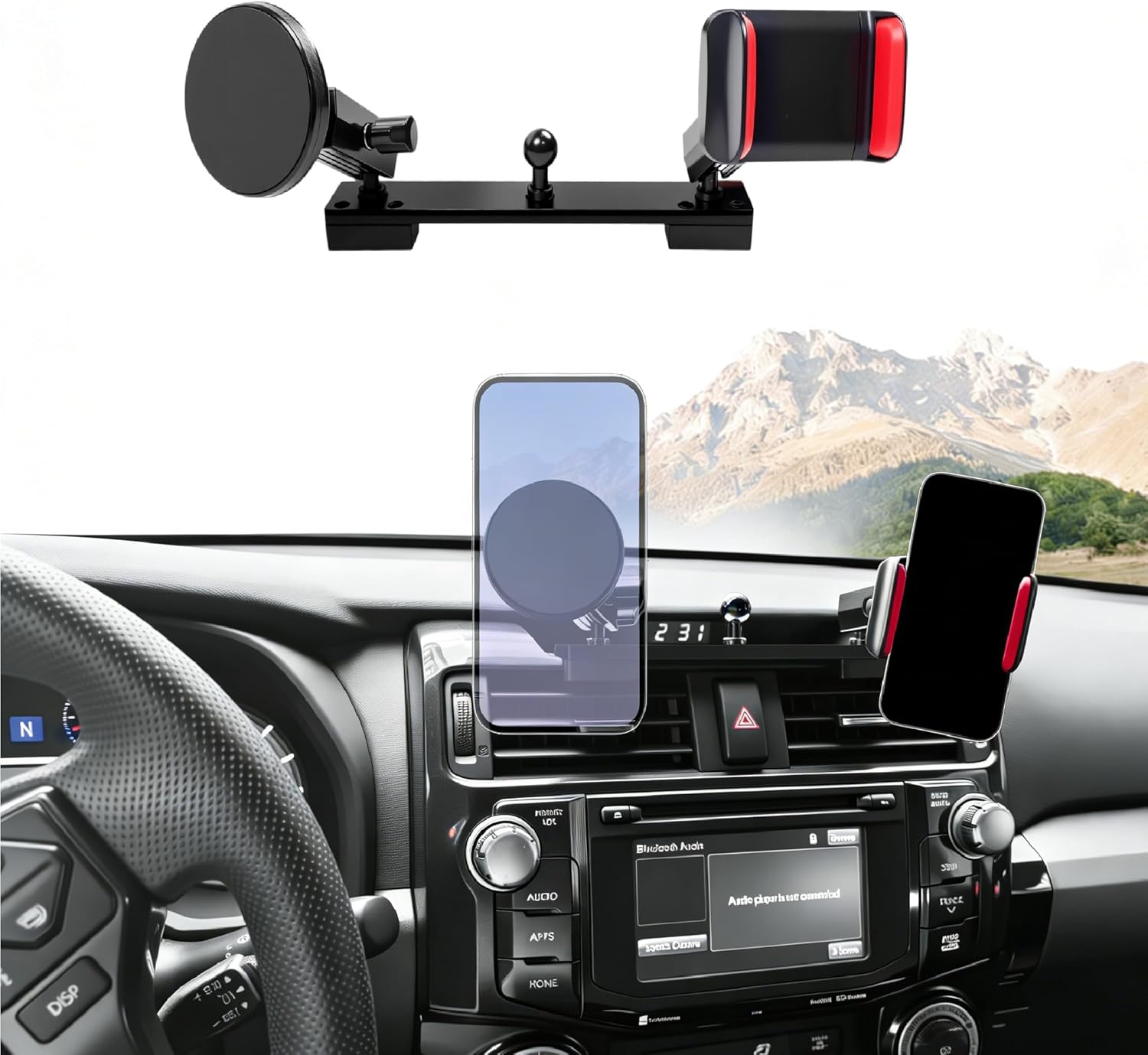 Magnetic Dash Phone Mount for 2018-2023 Jeep Wrangler JL JLU & Gladiator JT Accessories Multi-Mount Phone Holder Dashboard Storage Tray with Extra Clip Bracket, Not for Oil-Electric 4xe