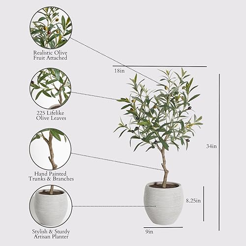 Miniatura 2 de CG Hunter Árbol topiario de olivo, soportes artificiales de interior hechos a mano de alta calidad, 34 pulgadas de alto, hojas realistas y tronco