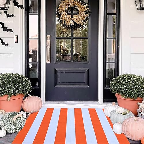 Vista 83 de Alfombra de exterior blanca y negra de 3 x 5 pies, alfombra de algodón tejida a mano, lavable a máquina, para interiores y exteriores, alfombra