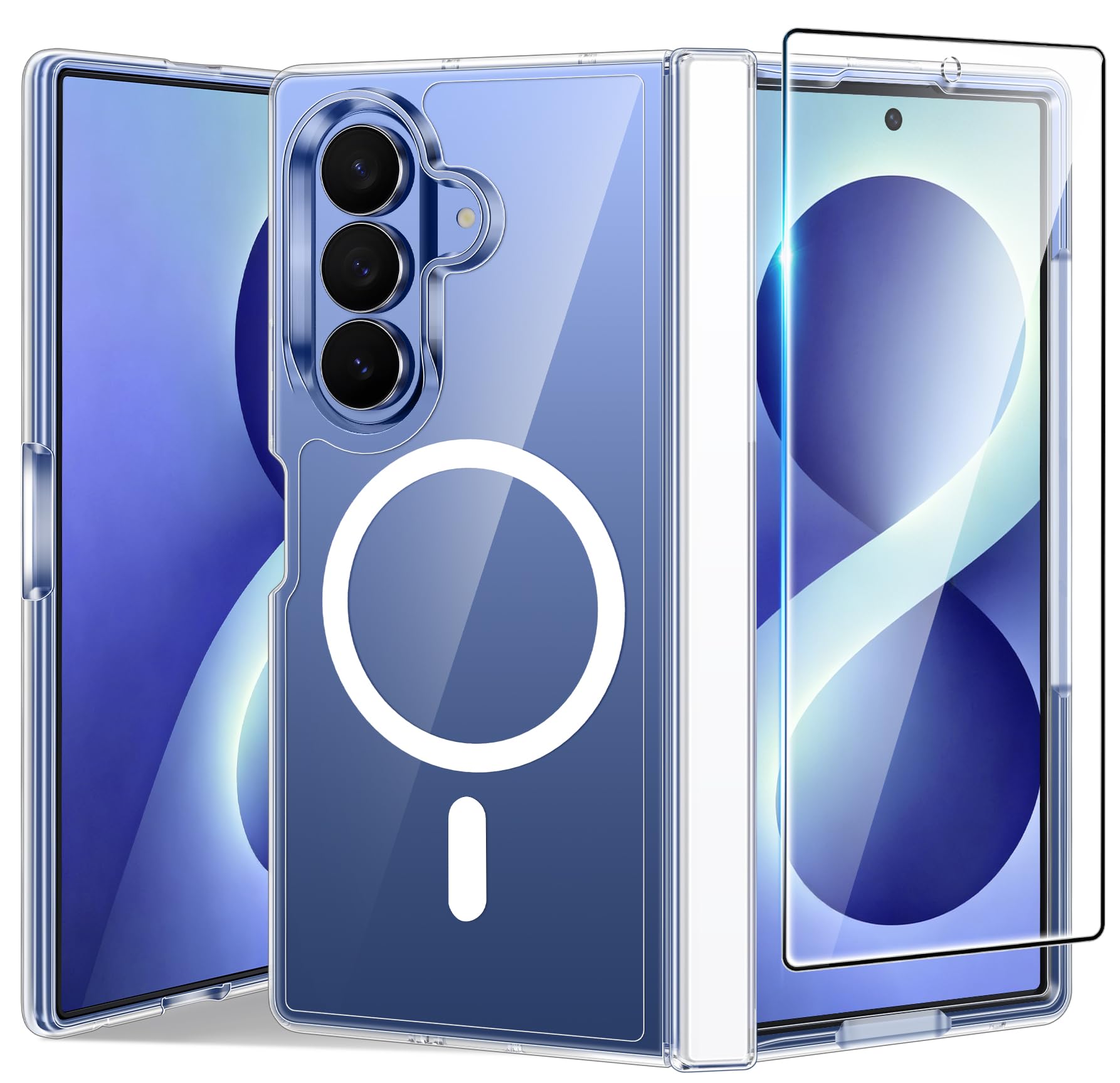FNTCASE for Samsung Galaxy Z Fold 7 Case Magnetic with Hinge Protection | Screen Protector, Anti Yellowing, Clear Cell Cover, Rugged Shockproof Protective Bumper